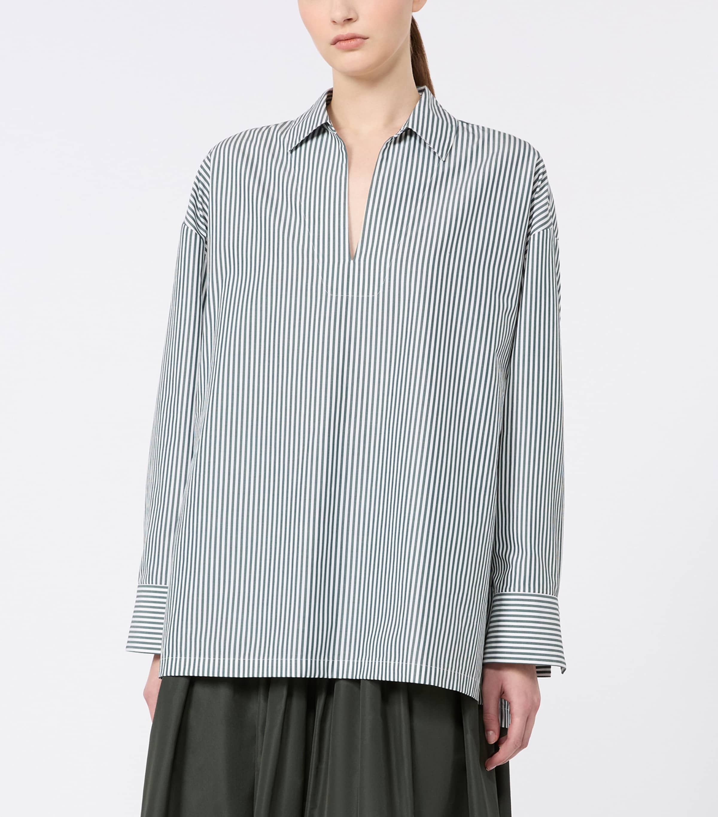 Max Mara Womens Cotton Poplin Stripe Blouse Dark Green Image 3