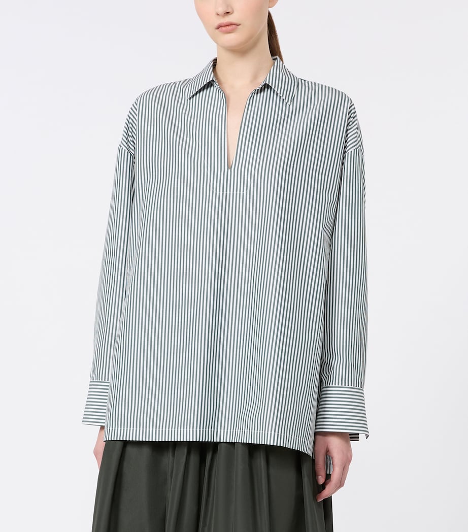 Max Mara Womens Cotton Poplin Stripe Blouse Dark Green Image 3