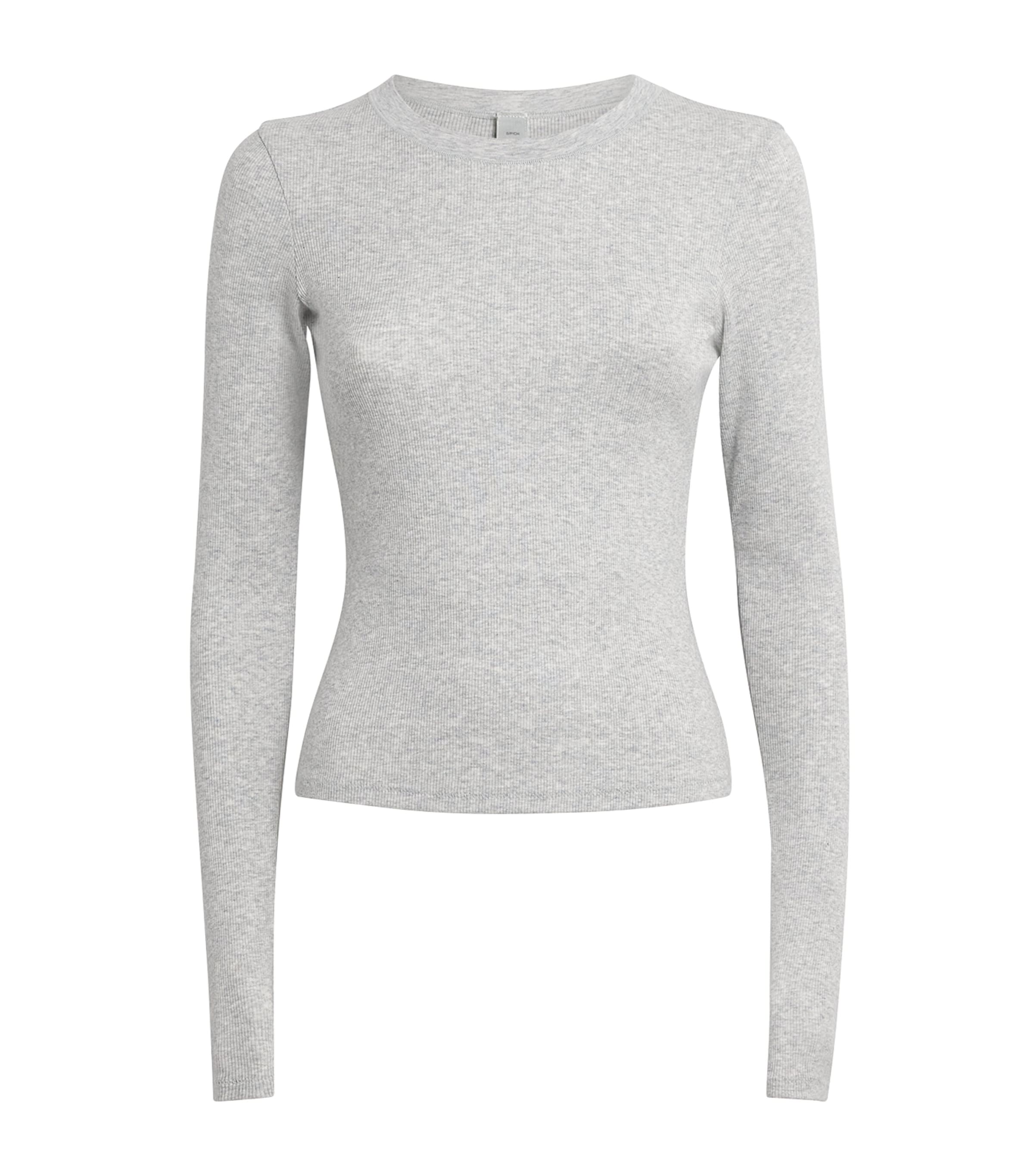 Cotton-Blend Long-Sleeve T-Shirt LIGHT HEATHER GREY Image 1