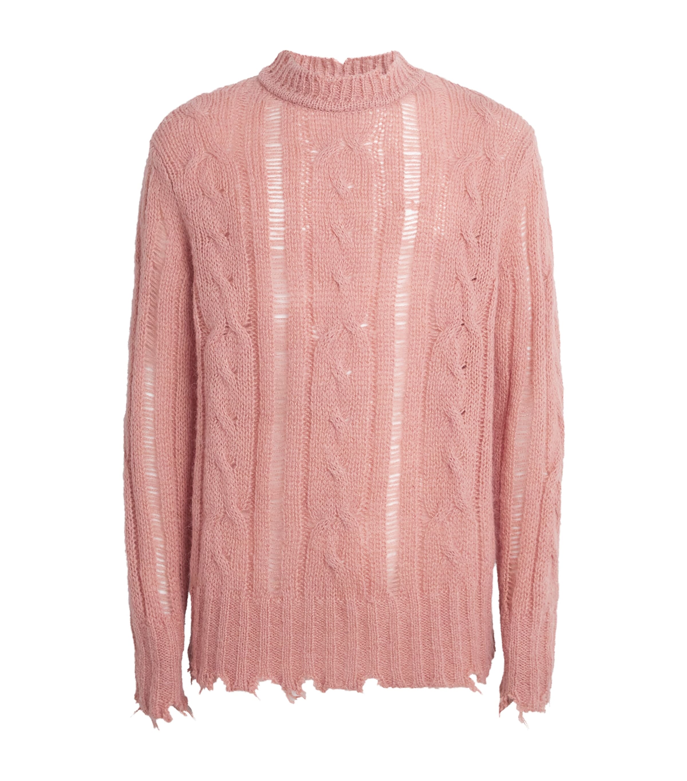 System Mens Cable-Knit Distressed Sweater Smoke Pink Image 1