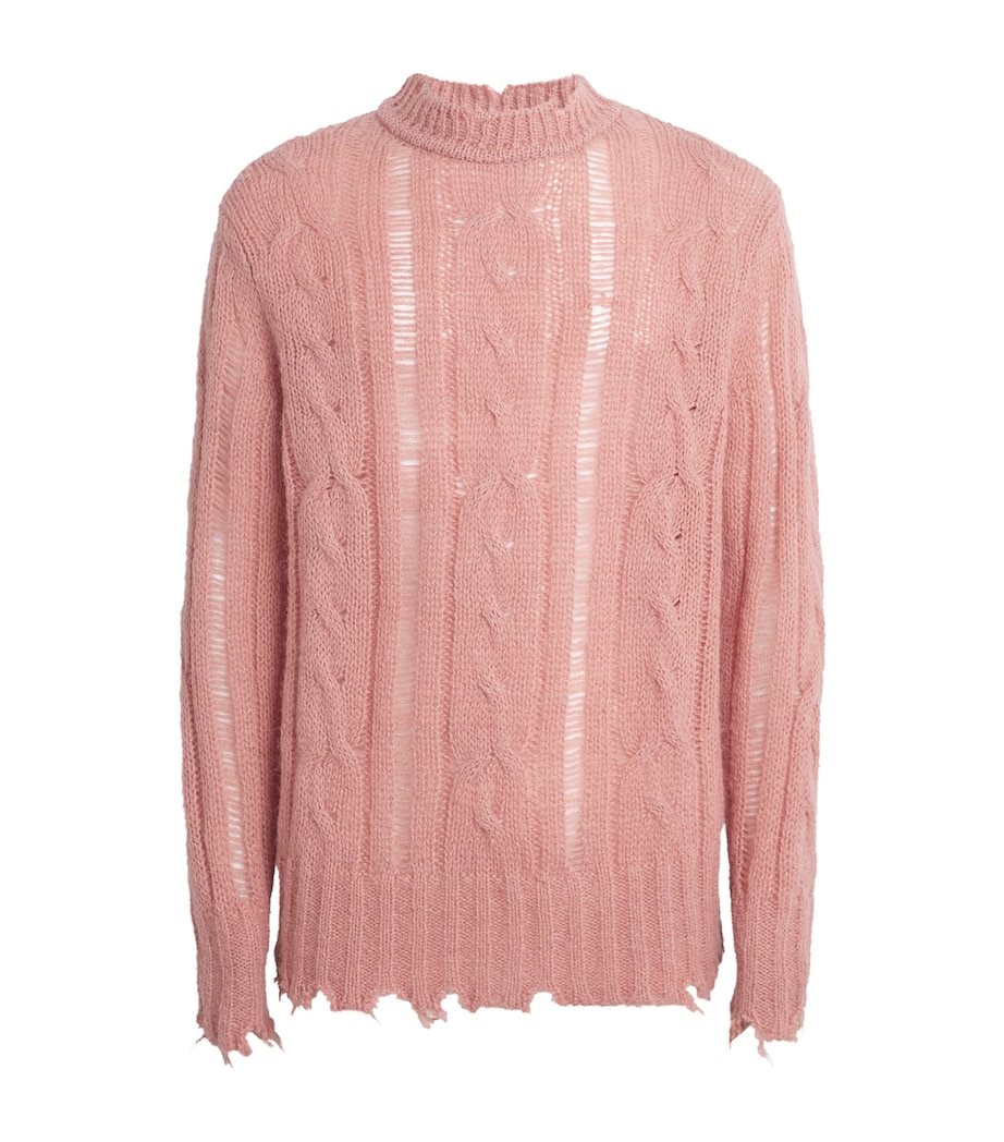 System Mens Cable-Knit Distressed Sweater Smoke Pink Image 1