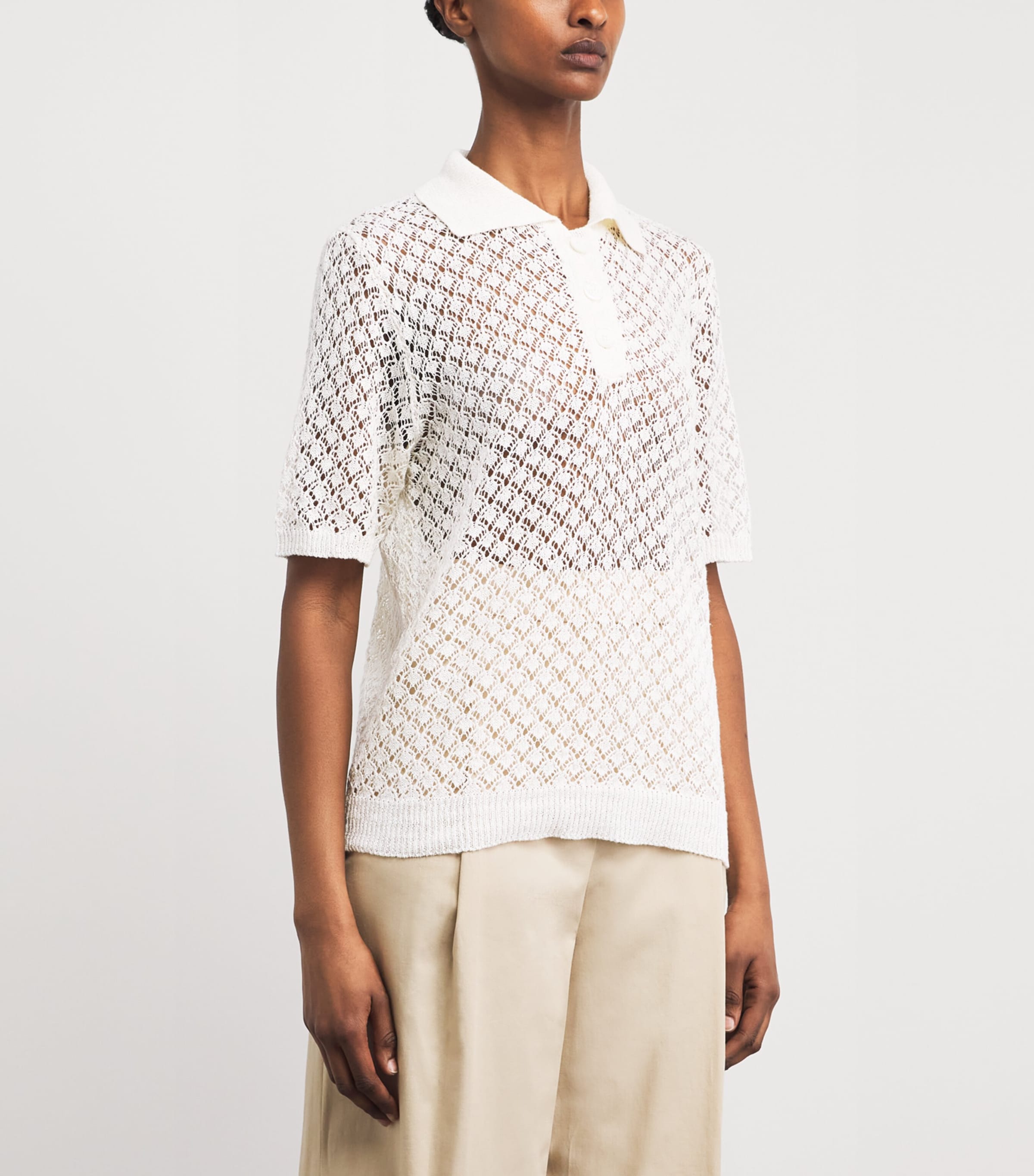 Eleventy Womens Linen-Cotton-Silk-Blend Polo Sweater Avorio Image 4