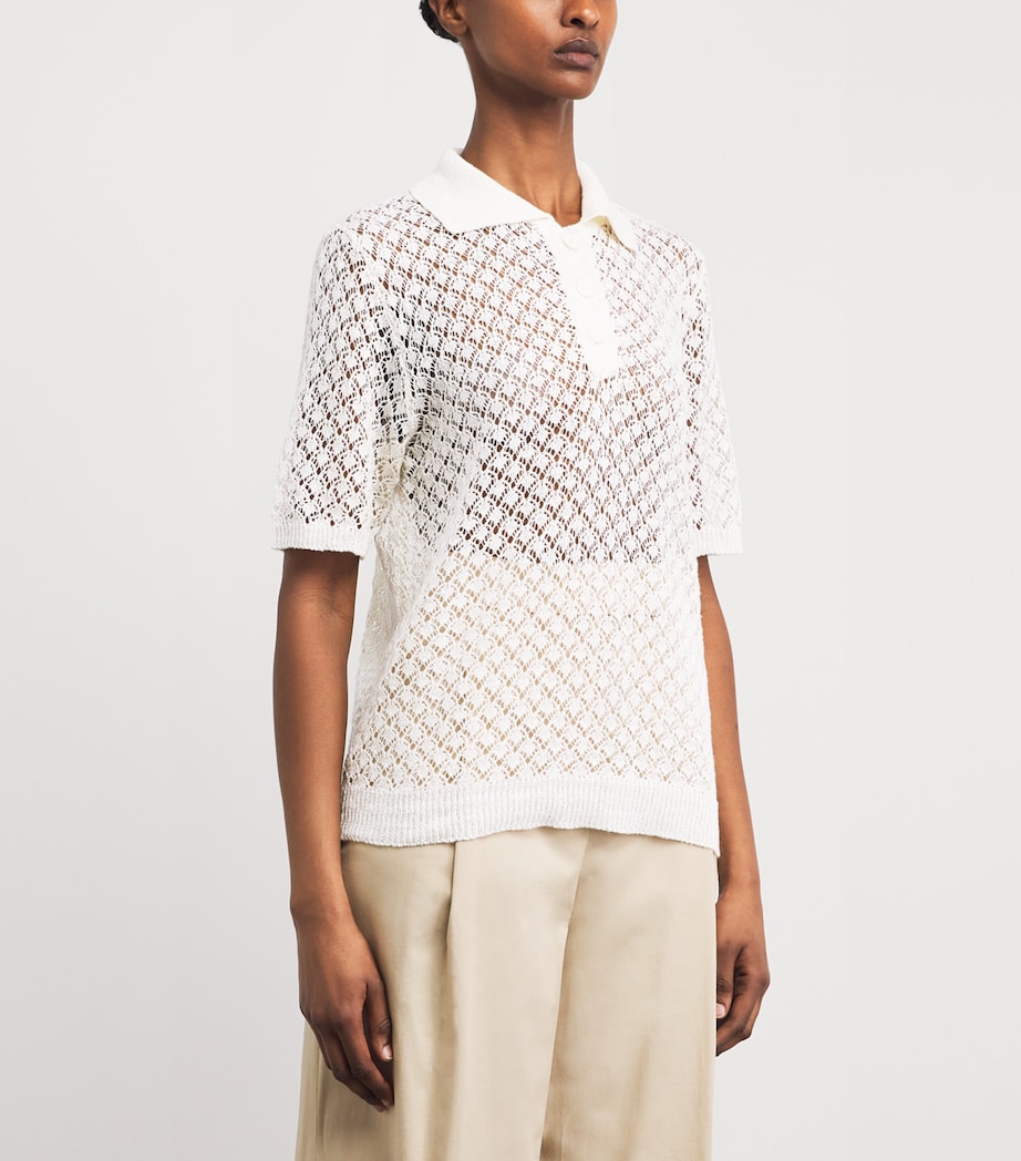 Eleventy Womens Linen-Cotton-Silk-Blend Polo Sweater Avorio Image 4