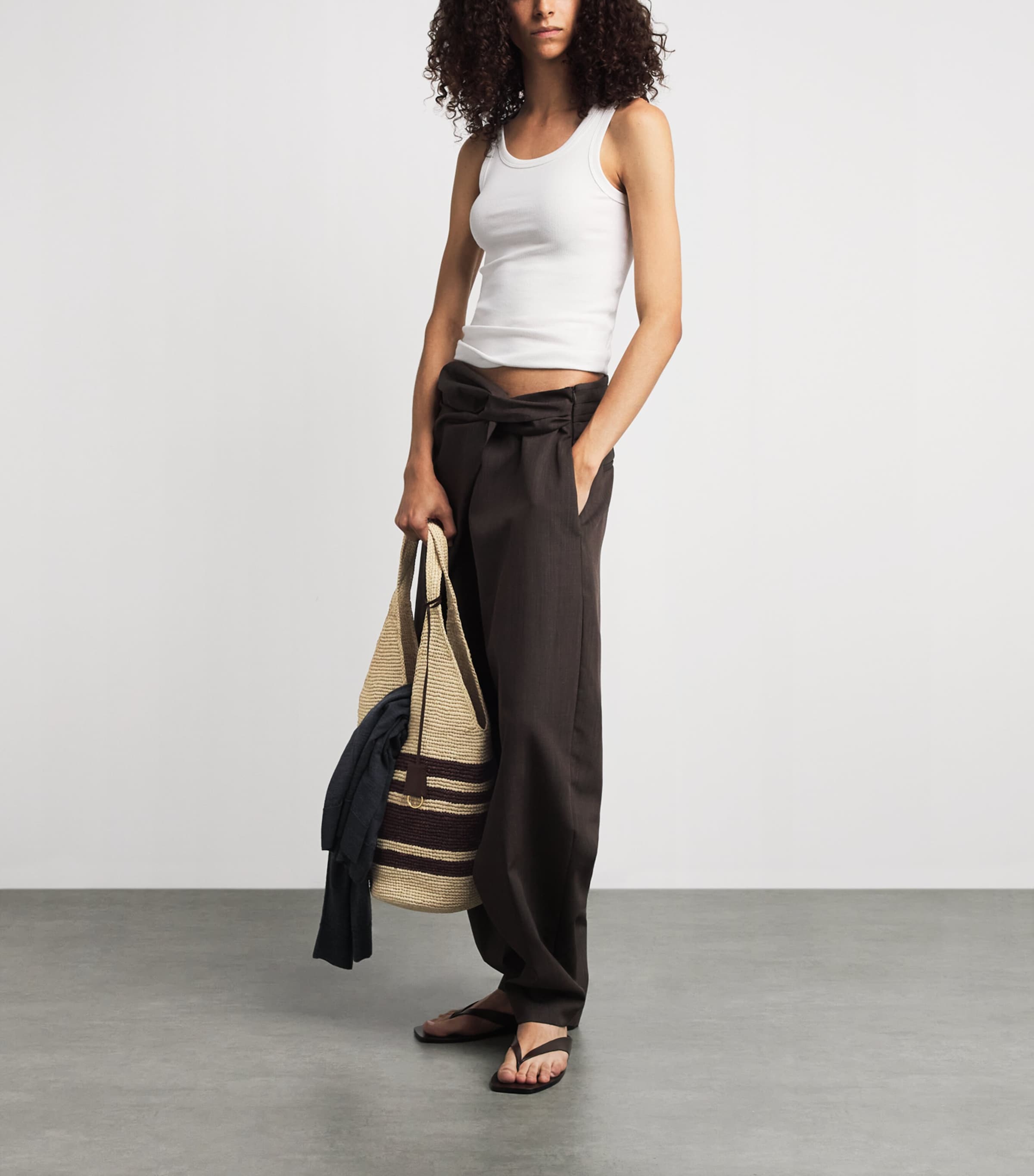 ANINE BING Raffia Stripe Leah Tote Bag Beige Image 4