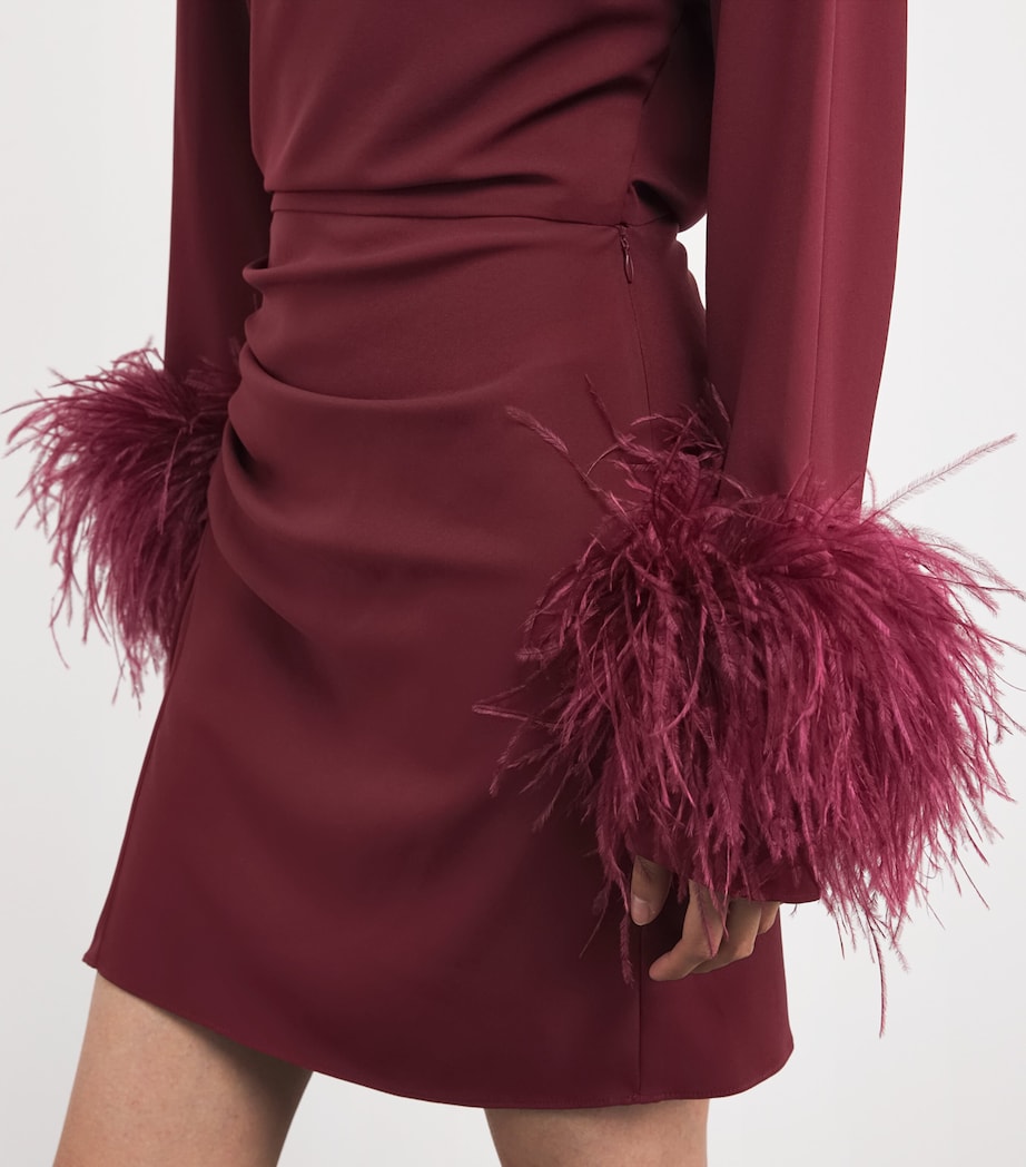 Feather-Trim Mini Dress CRIMSON Image 6