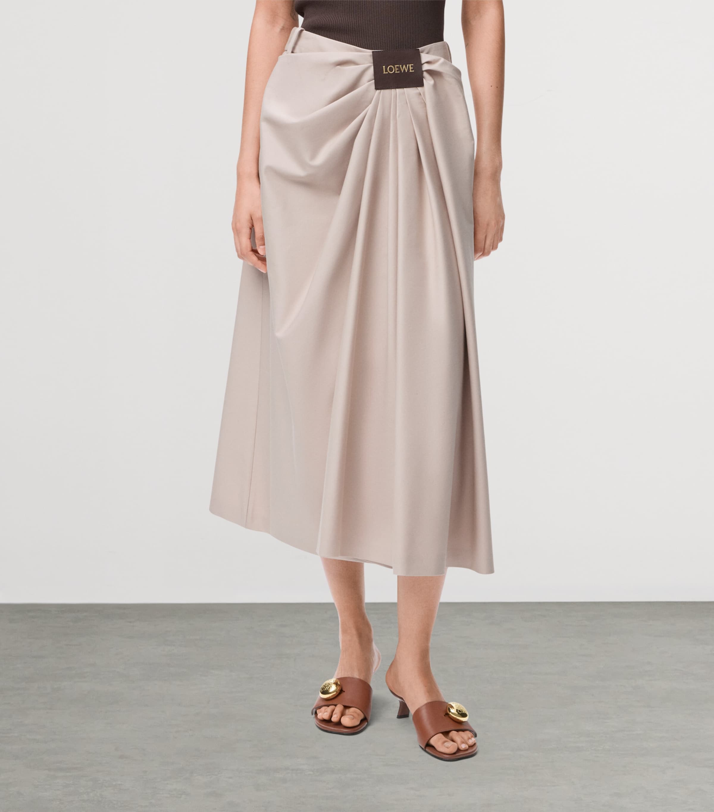Cotton-Silk Draped Midi Skirt LIGHT PINK Image 3