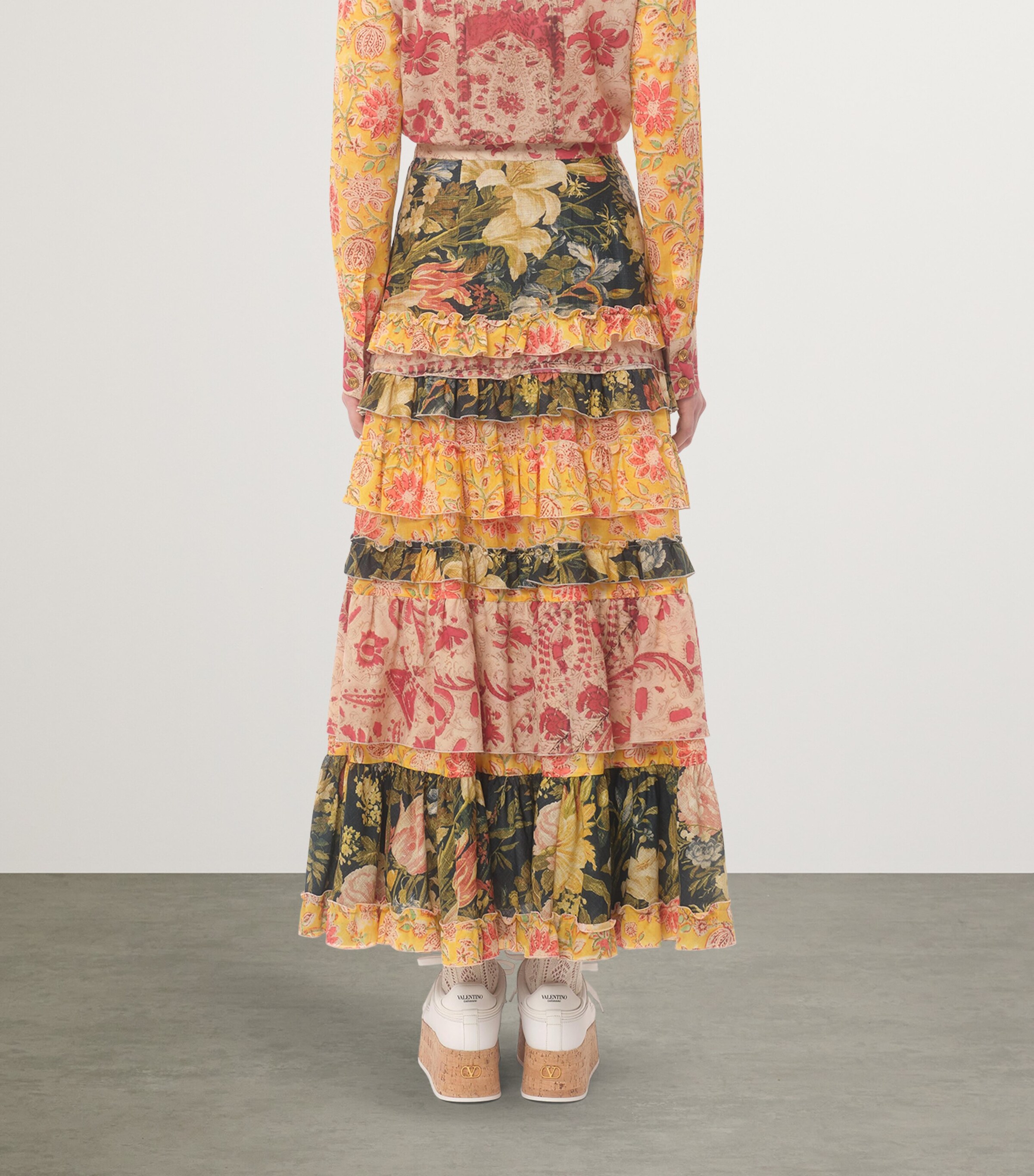 Valentino Womens Cotton Tiered Floral Print Skirt Image 5
