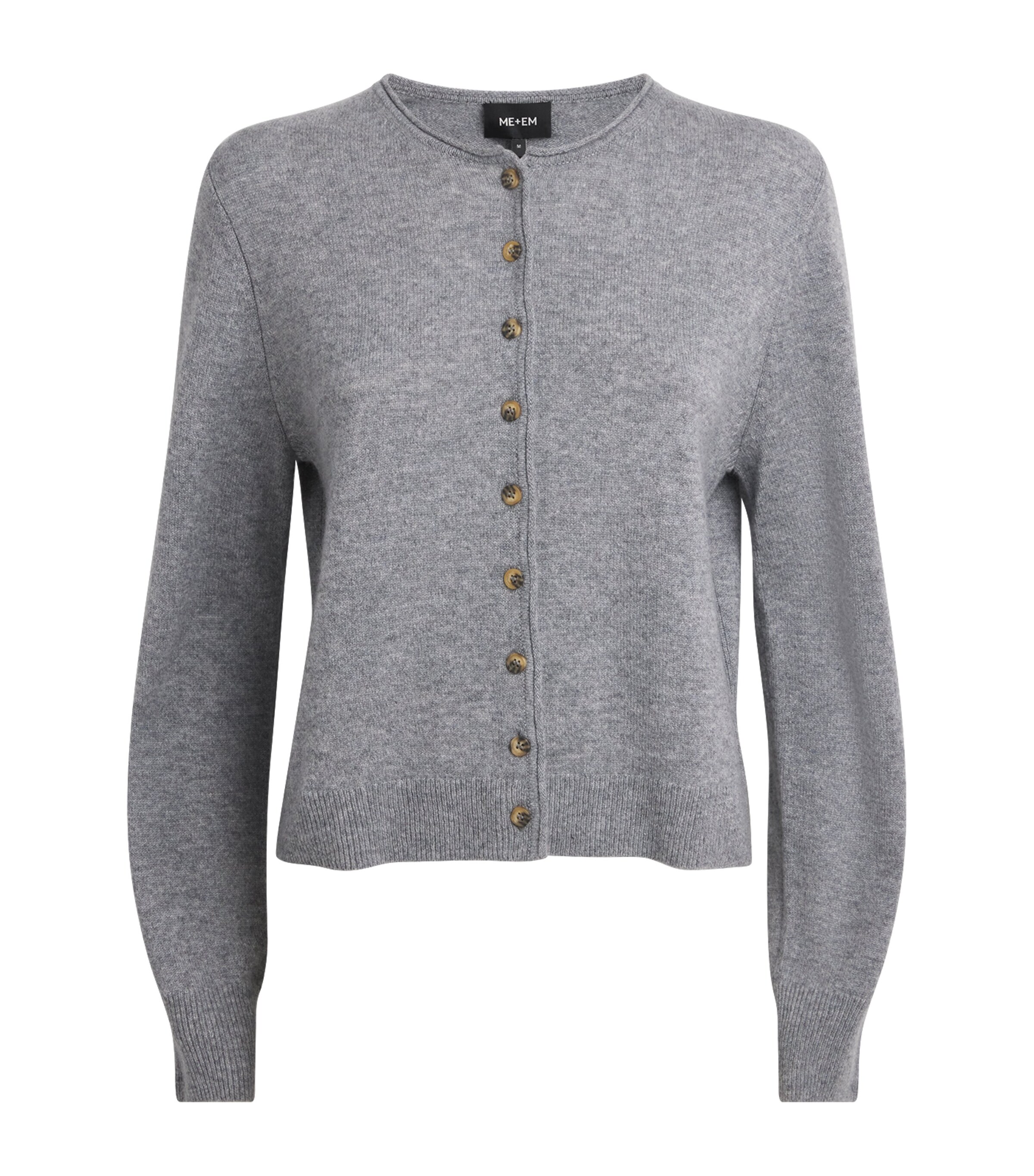 ME+EM Womens Cashmere Roll-Trim Cardigan Grey Marl Image 1
