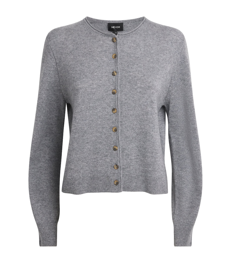 ME+EM Womens Cashmere Roll-Trim Cardigan Grey Marl Image 1