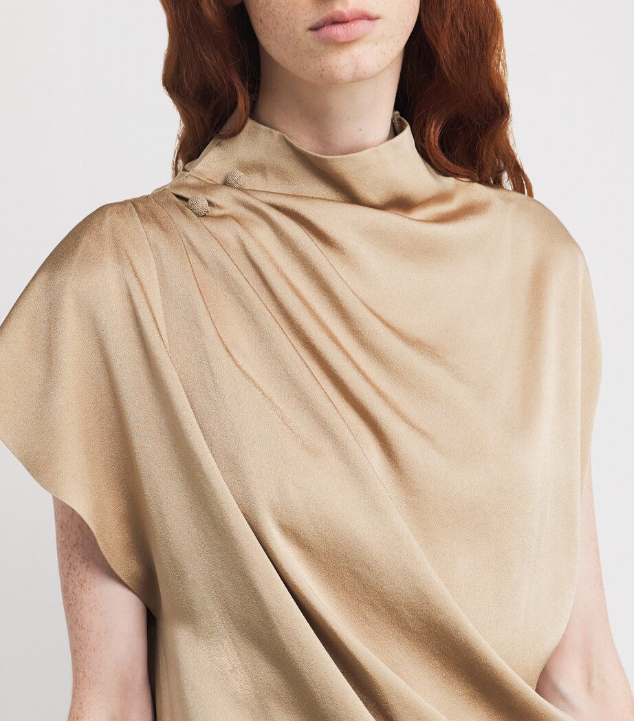 Fabiana Filippi Womens Satin Asymmetric Ruched Top Acero Image 6