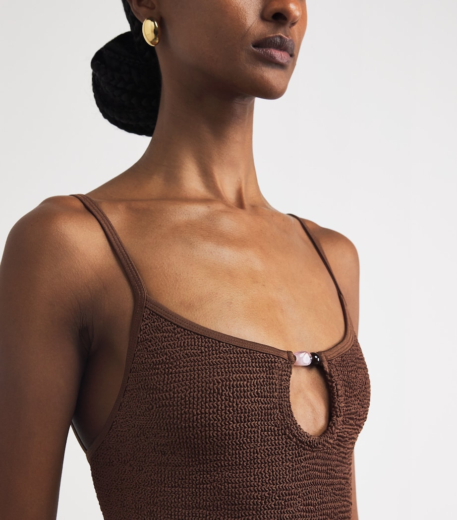 Hunza G Womens Beaded Mia Swimsuit Metallic Chocolate Image 3