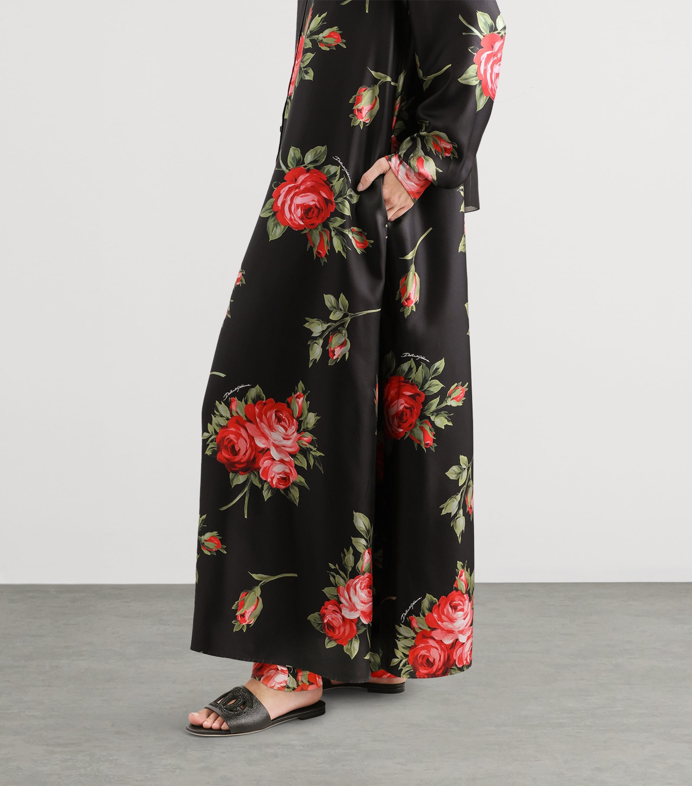 Dolce&Gabbana Womens Silk Floral Print Maxi Shirt Dress Bouq Image 3