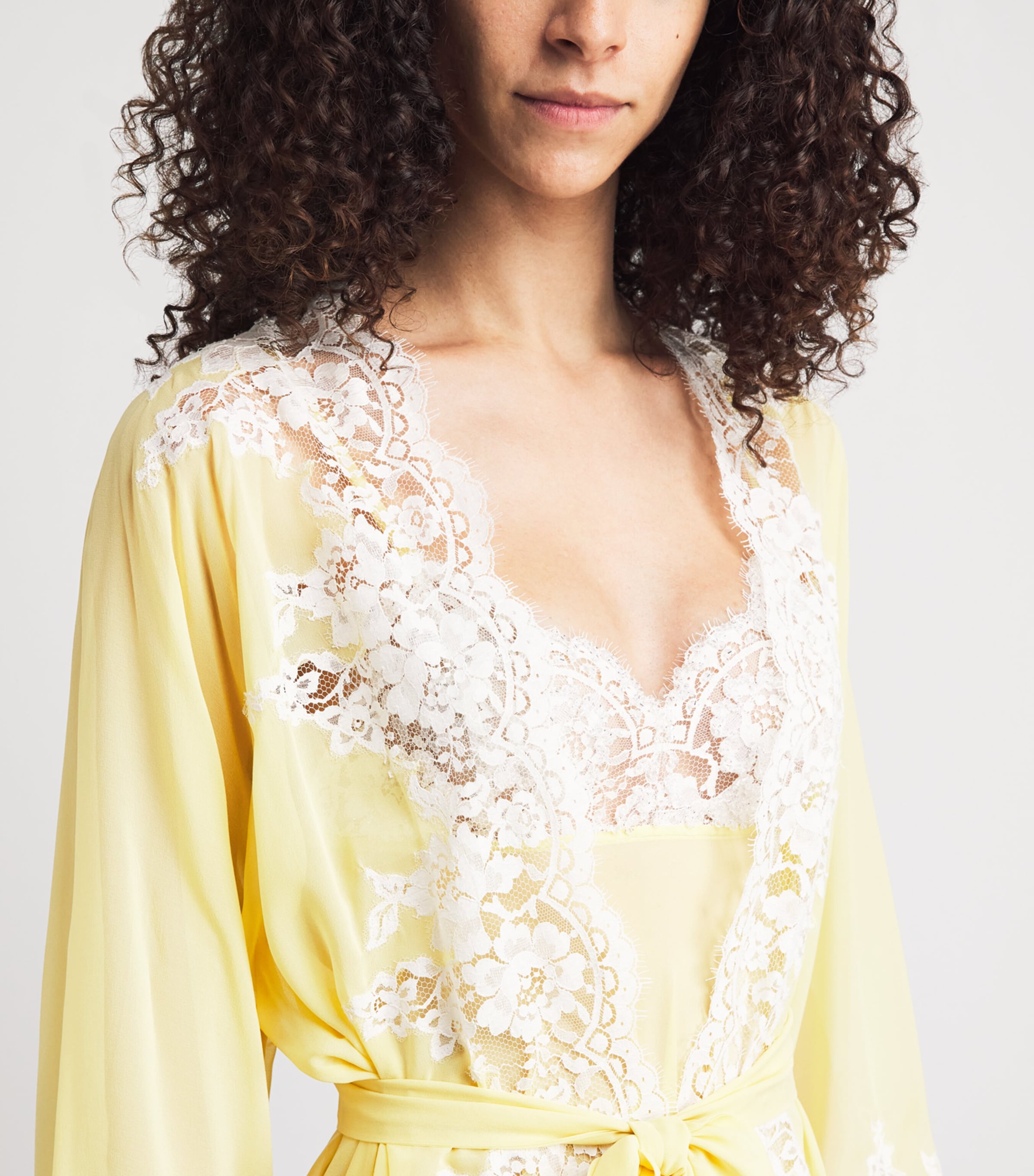 Rosamosario Womens Silk Georgette Lace La Papessa Robe Baby Yellow Image 3