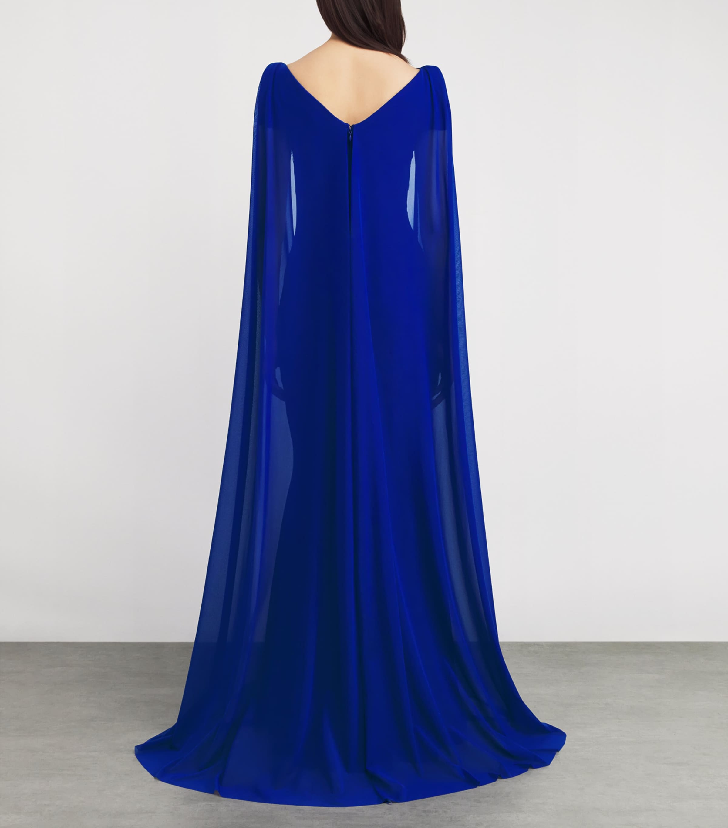 royal blue cape dress Gothic Royal Blue Prom Dress - Embellished Gown with Cape Sleeves - Sparkly Maxi Dress