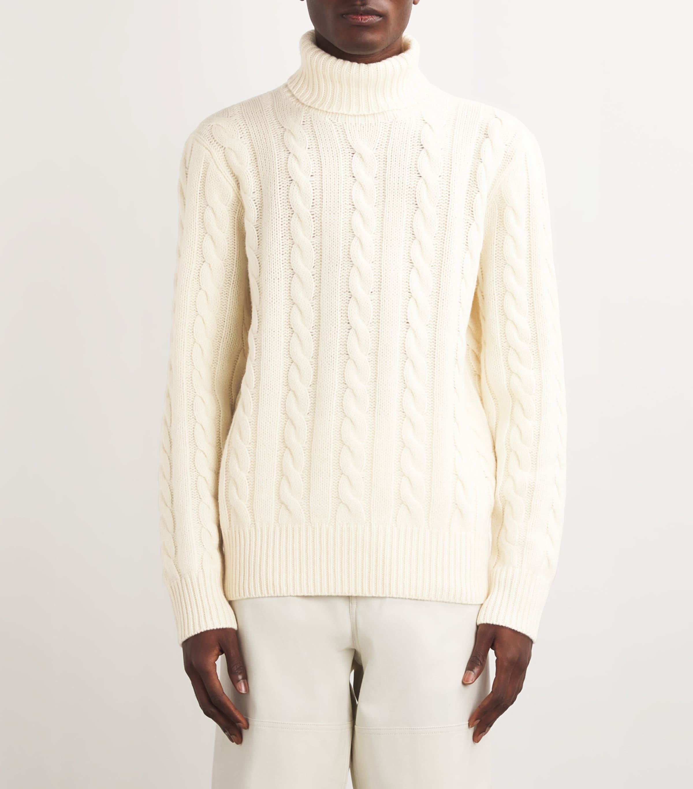 Polo Ralph Lauren Mens Wool-Cashmere Rollneck Sweater Natural Image 3