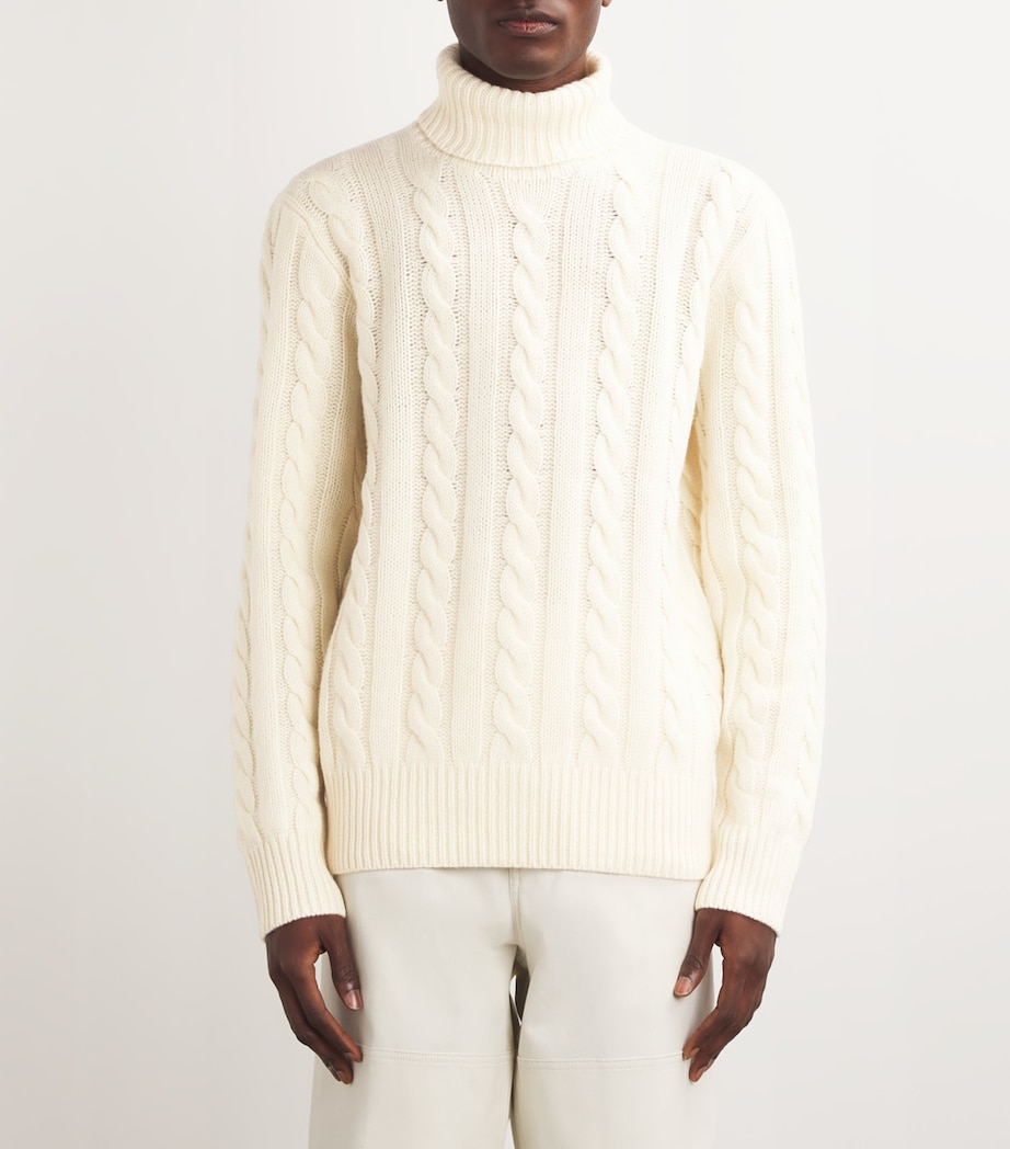 Polo Ralph Lauren Mens Wool-Cashmere Rollneck Sweater Natural Image 3