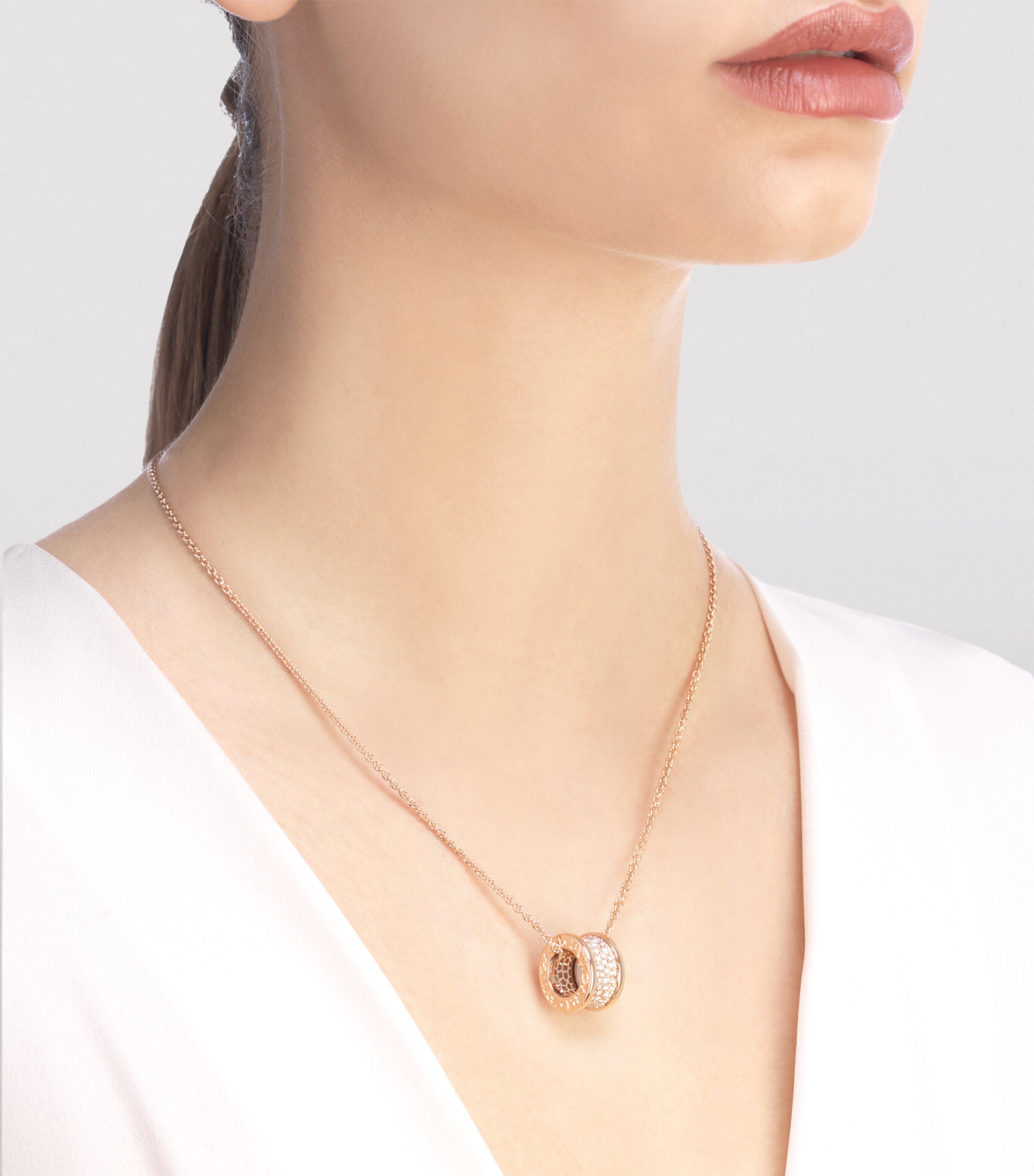 Bvlgari Yellow Gold Pavé Diamond B.Zero1 Necklace Pink Gold Image 2