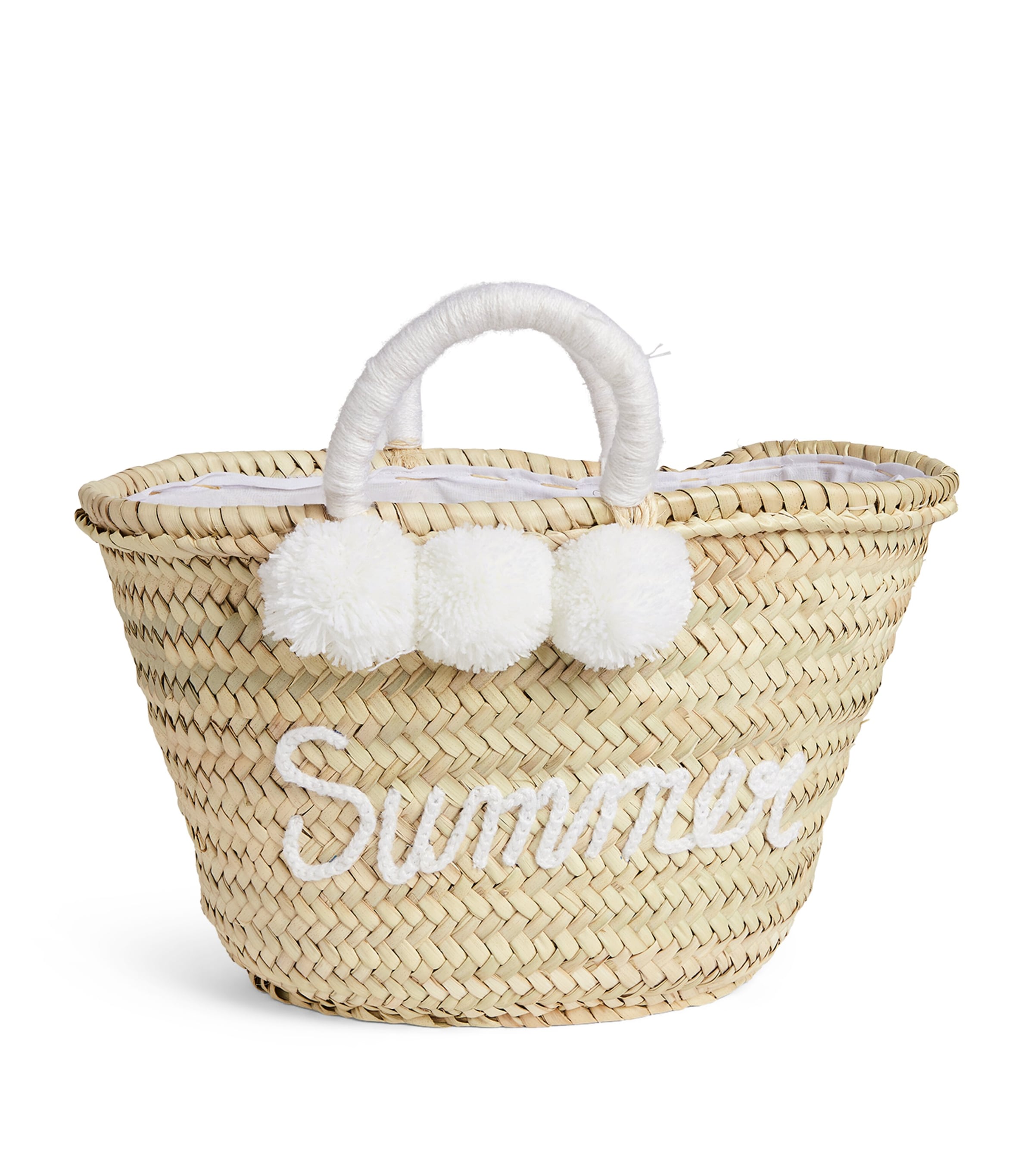 Bonita Kids' Large Straw Summer Pom-pom Basket Bag In White