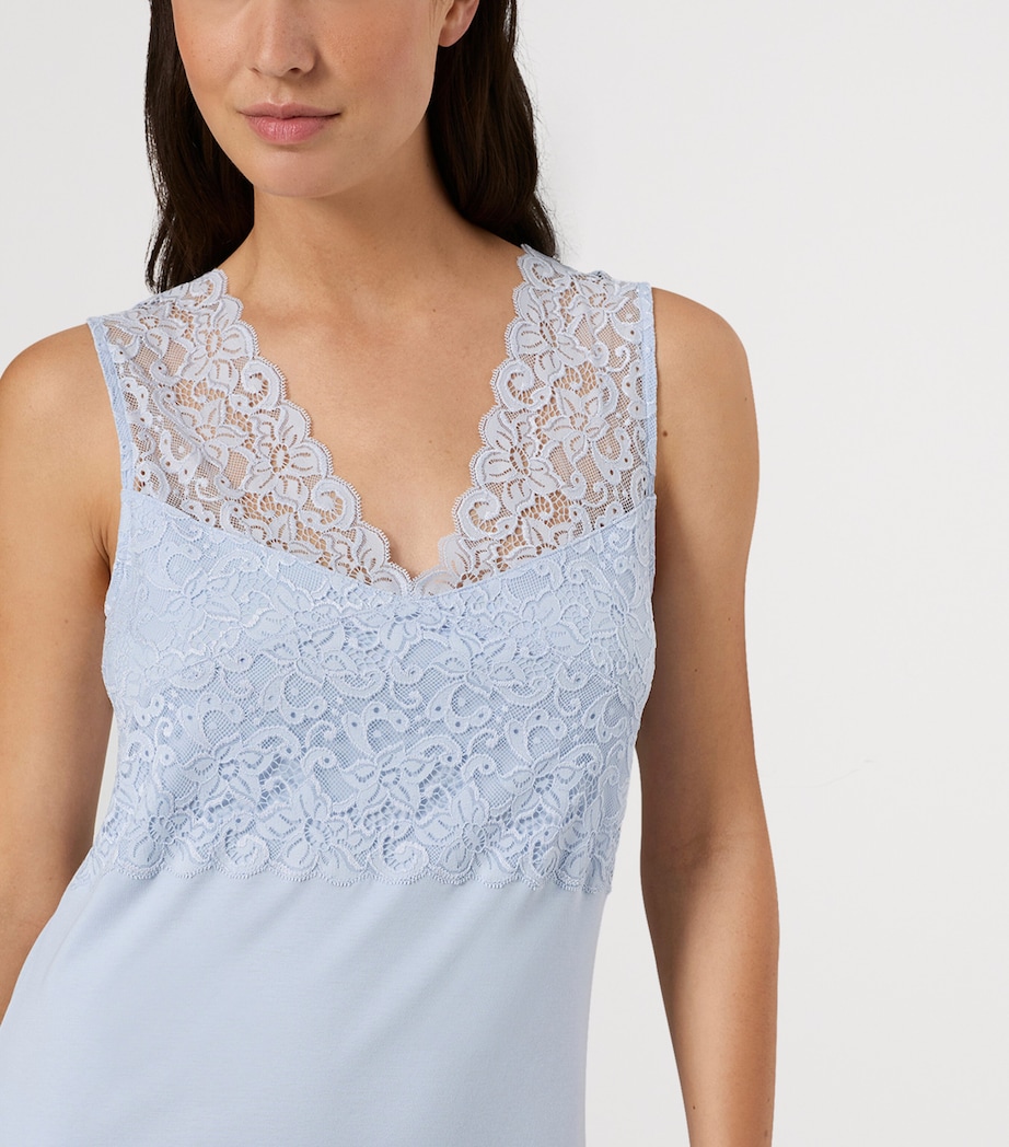 Hanro Womens Cotton Lace-Trim Moments Nightdress Blue Dove Image 6
