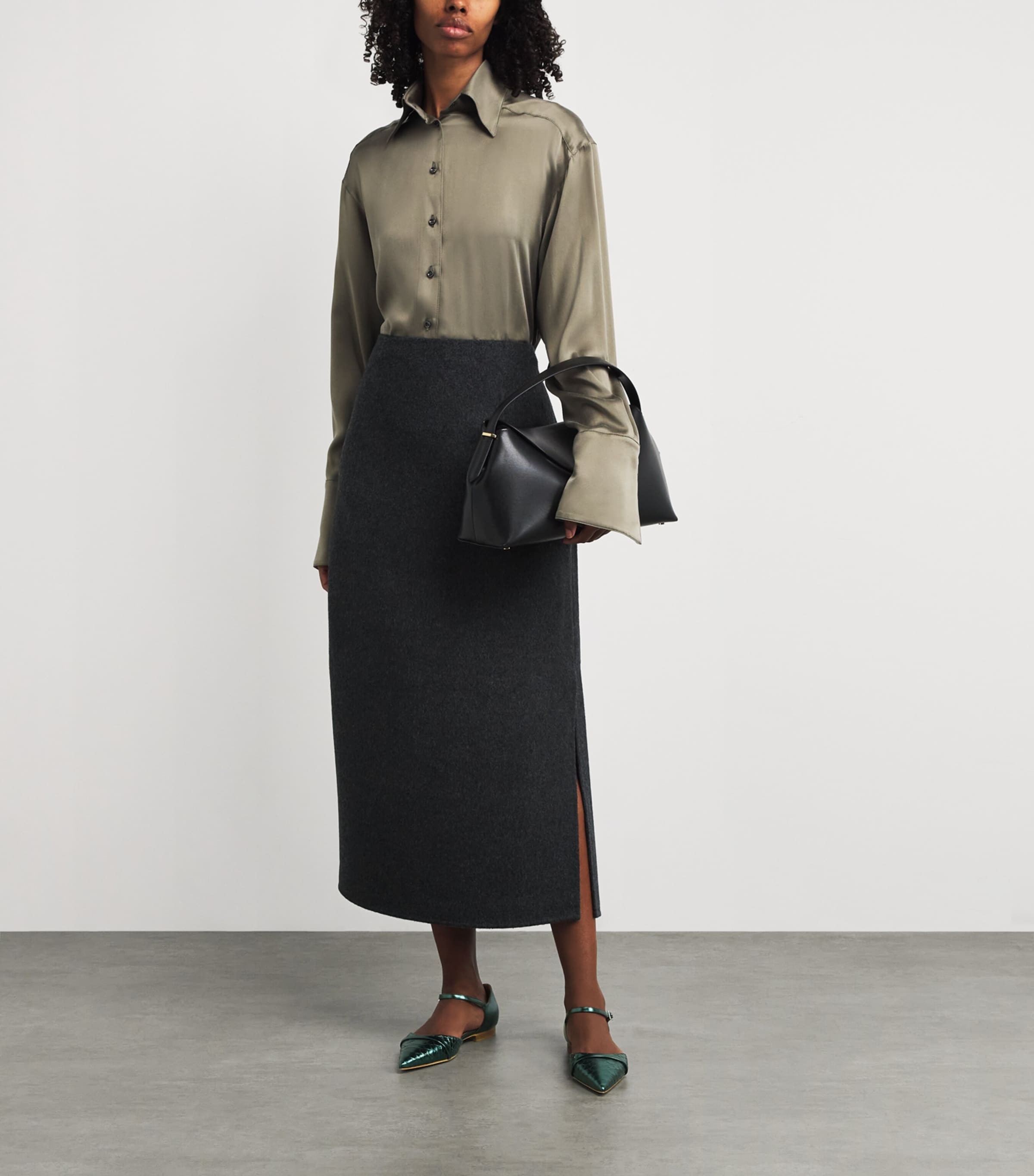 Leather Crocodile-Effect Ulla Flats DARK GREEN Image 2