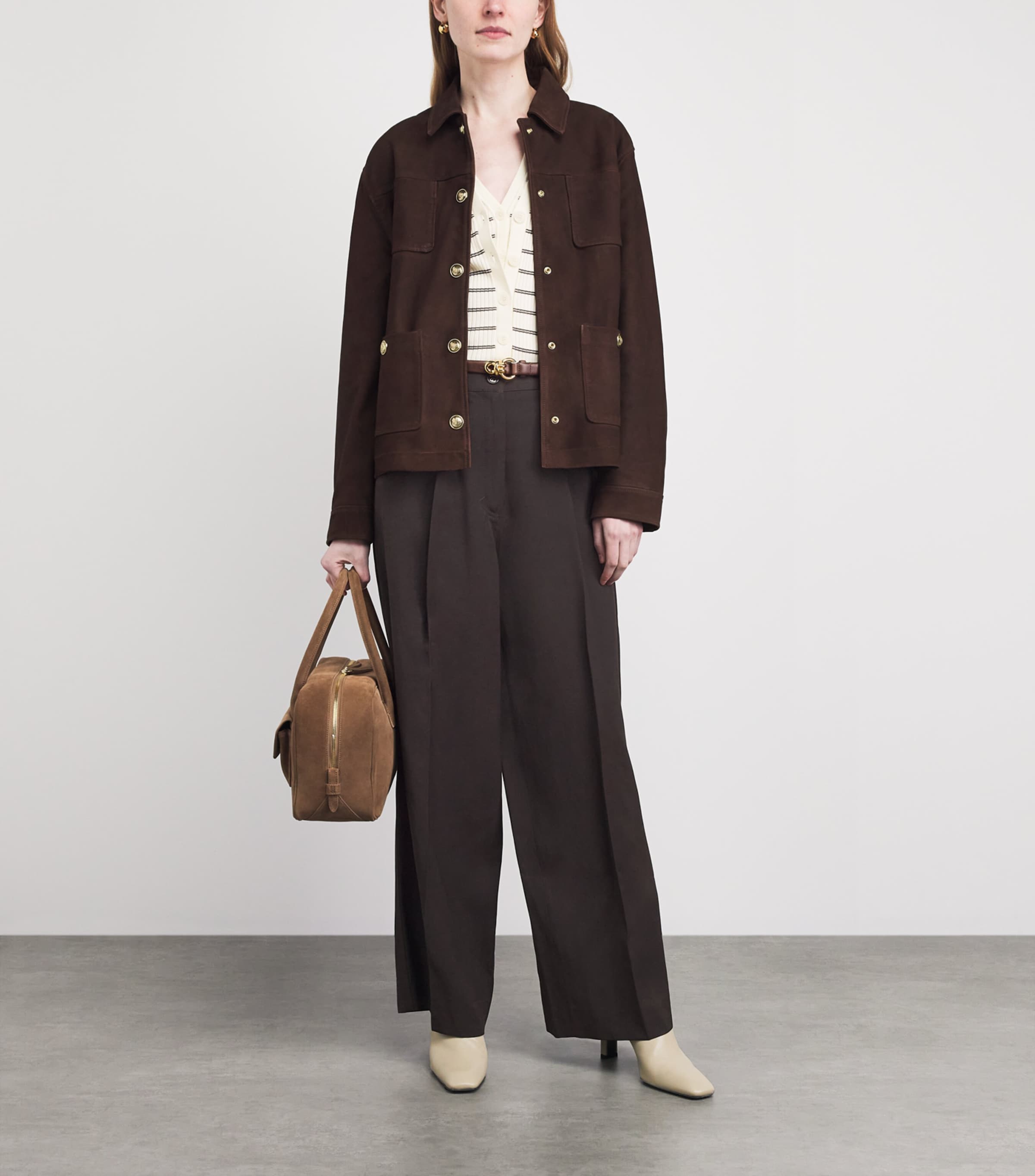Sandro Paris Womens Wide-Leg Tailored Trousers Brown Image 2