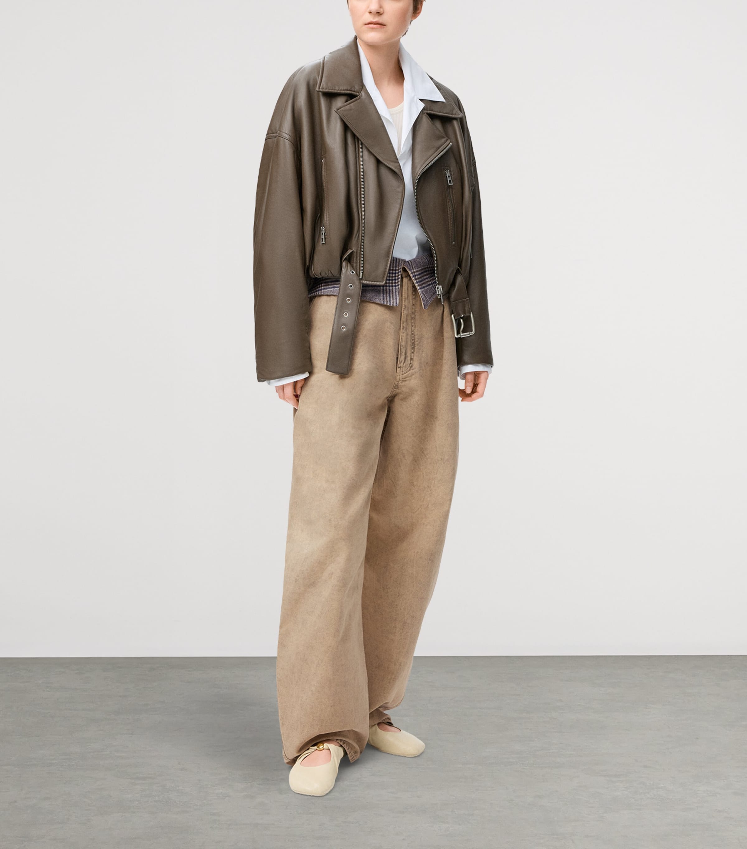 Cotton-Wool Barrel Jeans BEIGE Image 2