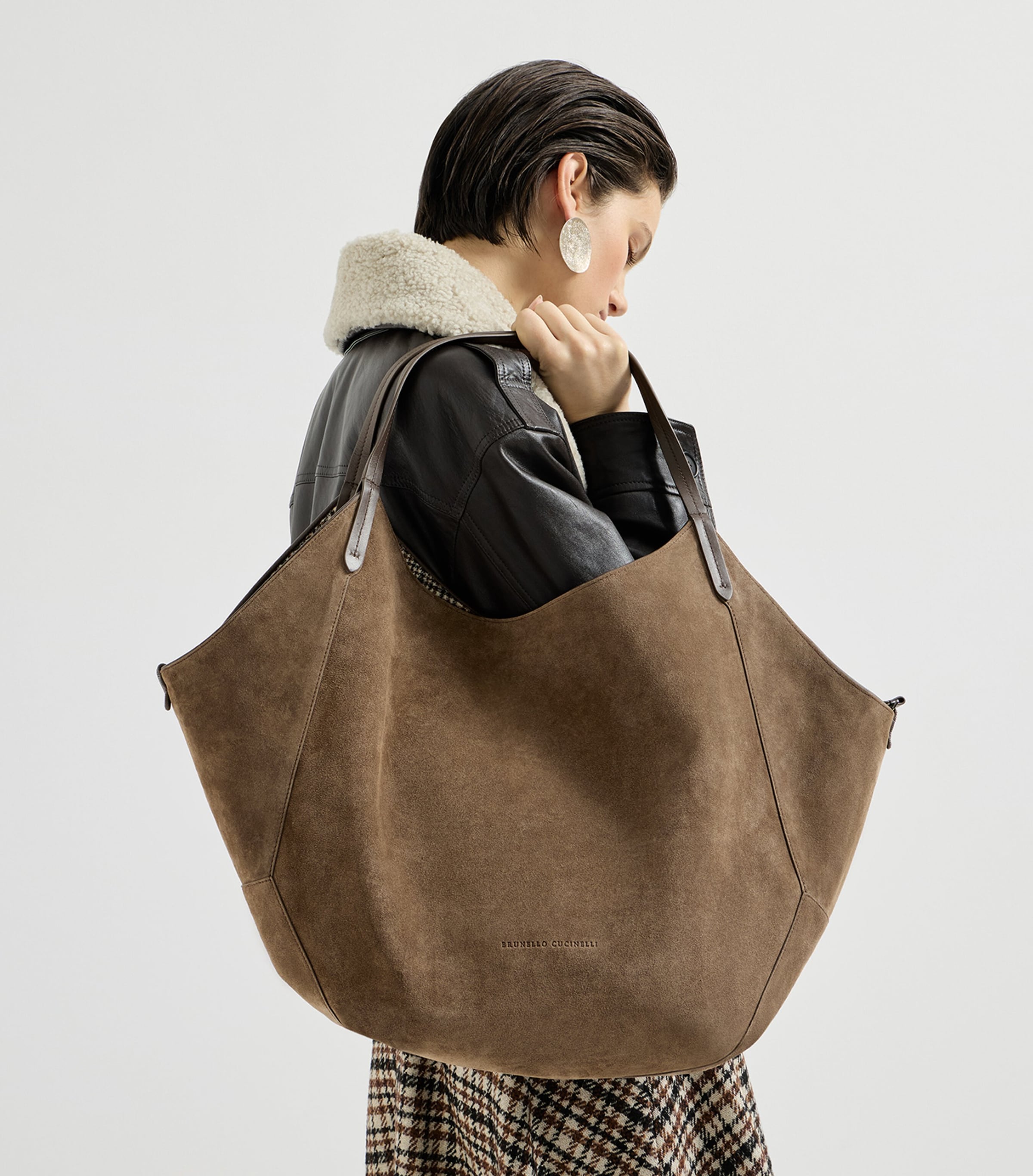 Brunello Cucinelli Womens Prince of Wales Check-Lined BC Duo Tote Bag Image 2