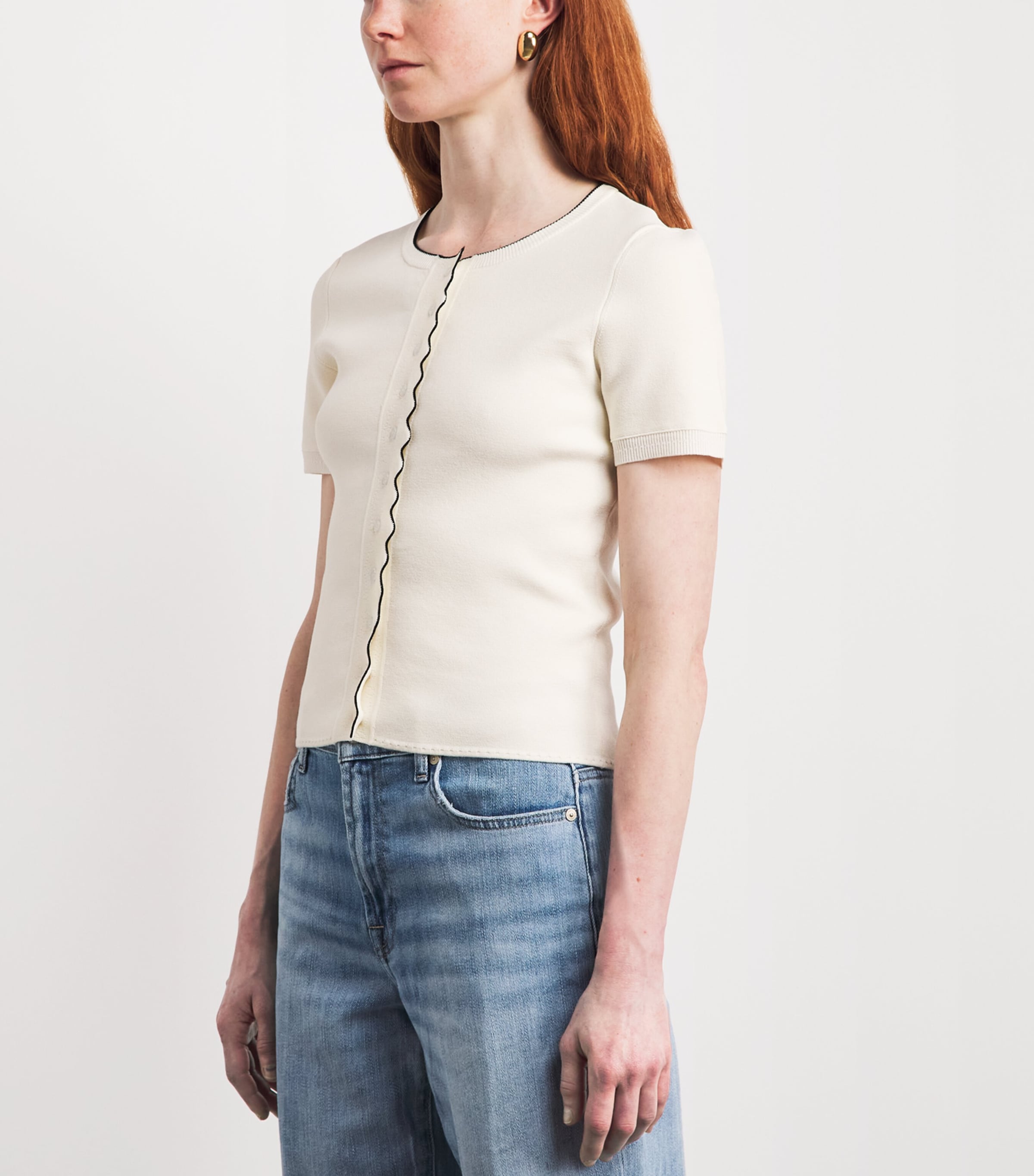 Claudie Pierlot Womens Contrast-Knit Cardigan Ecru Image 4