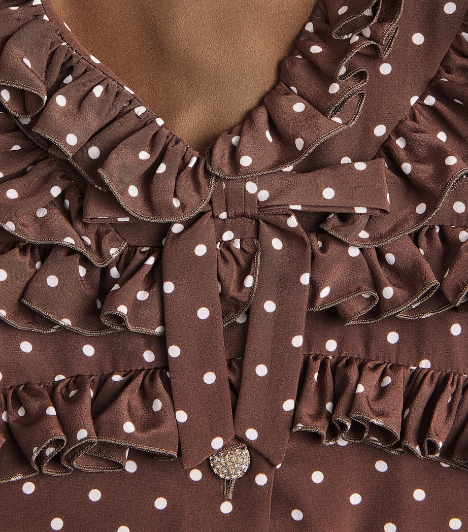 Alessandra Rich Womens Silk Crepe De Chine Ruffled Mini Dress Brown White Image 6