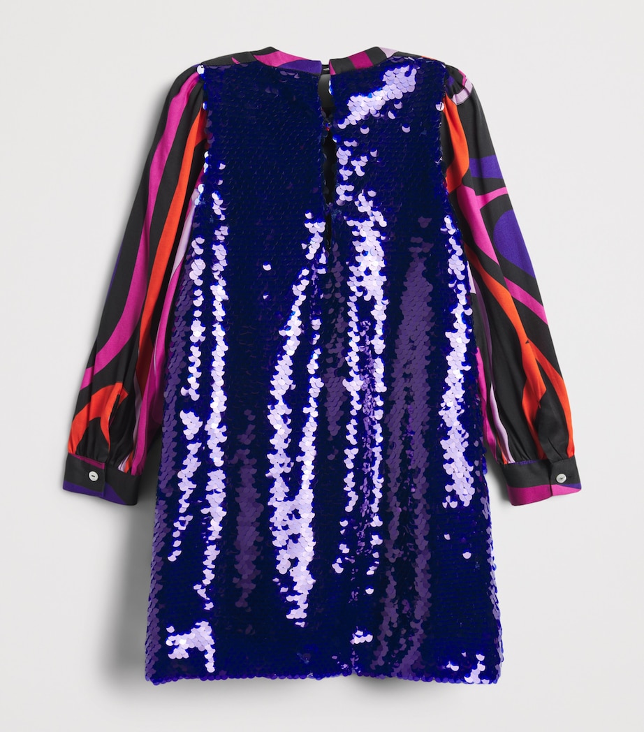 PUCCI Junior Sequin Print-Trim Dress (4-14 Years) Blue Image 2