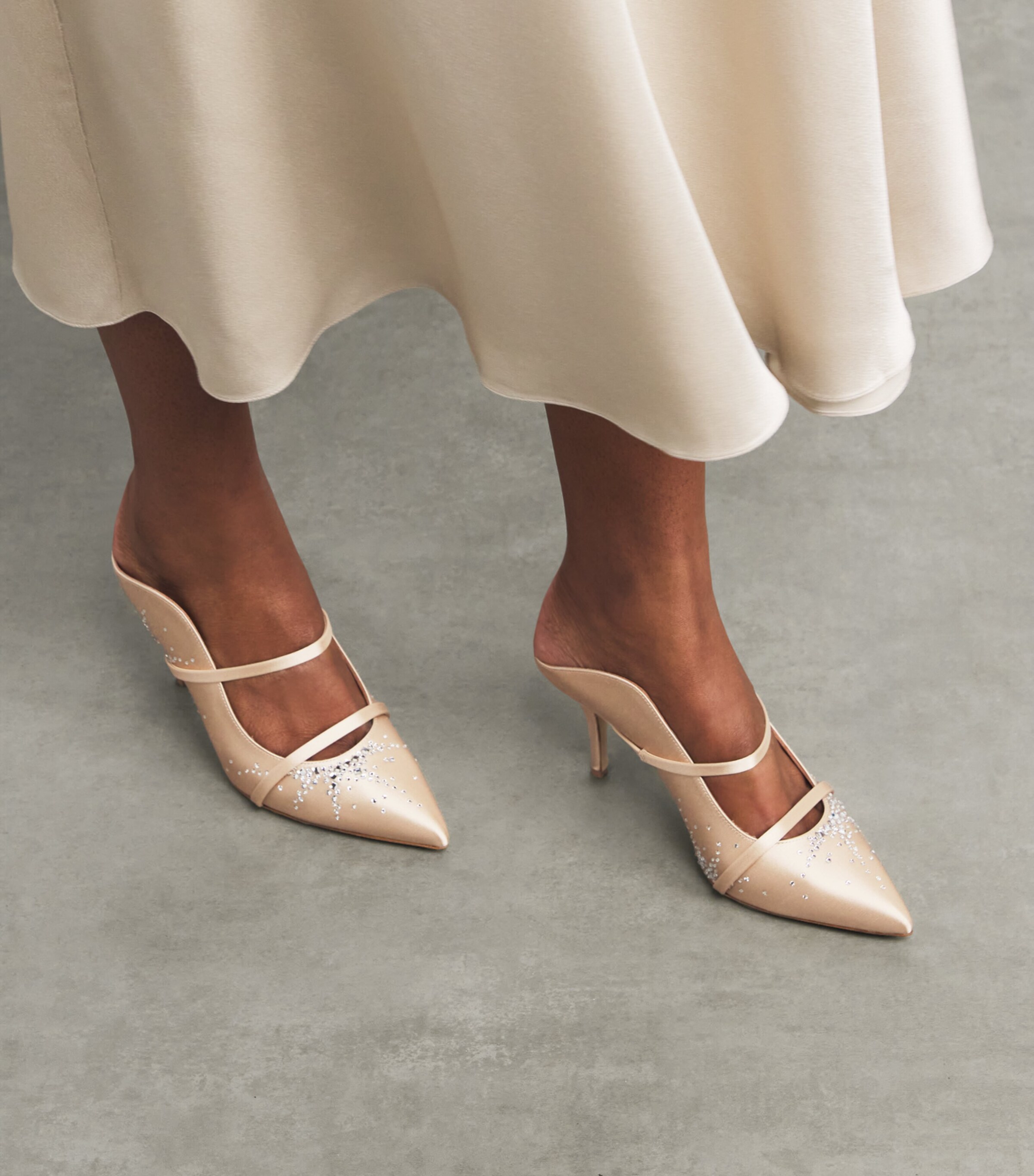 Satin Embellished Maureen Heeled Mules 70 PLATINO Image 2