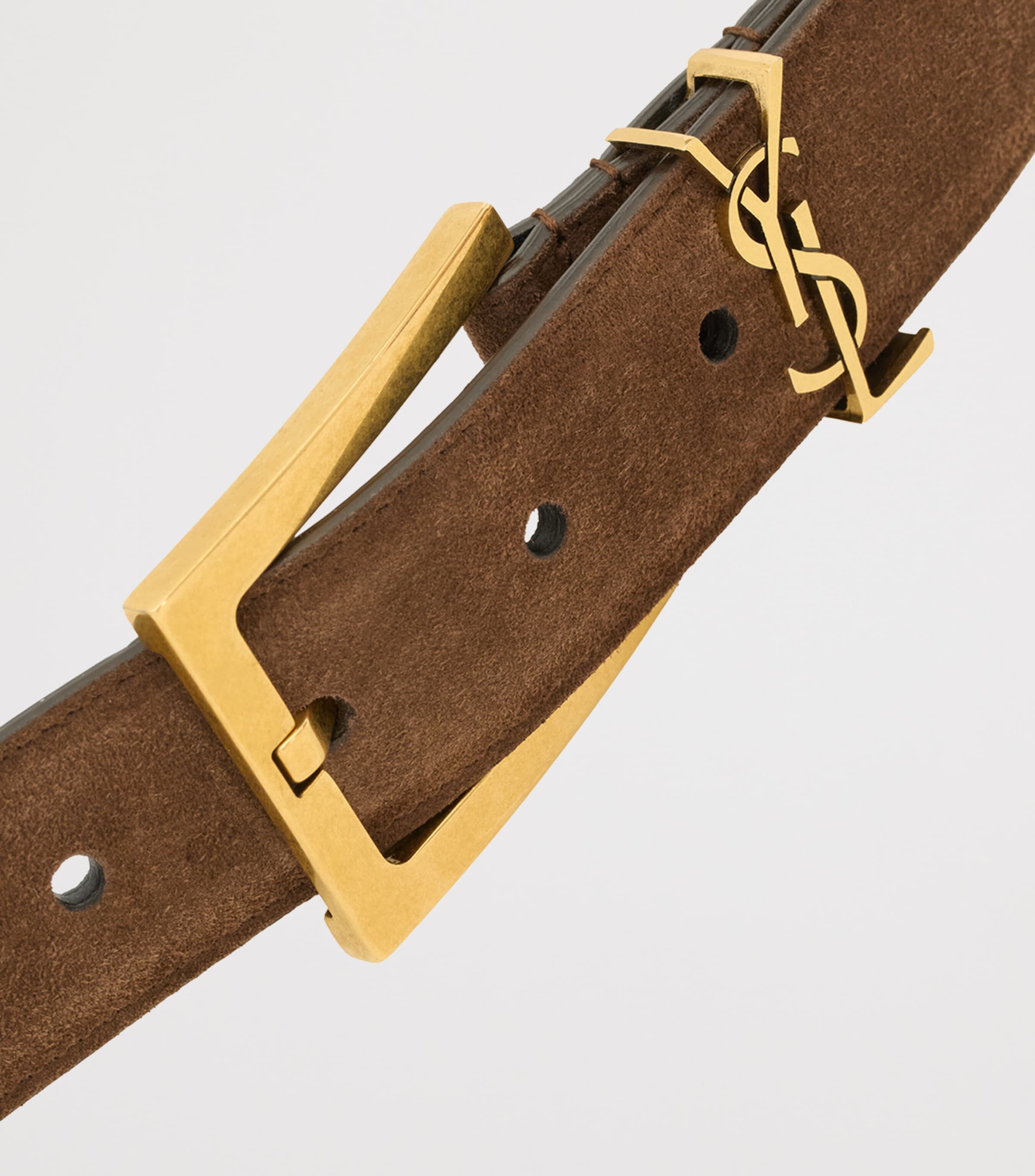 Saint Laurent Brown Suede Cassandre Belt | Harrods KZ display picture 2