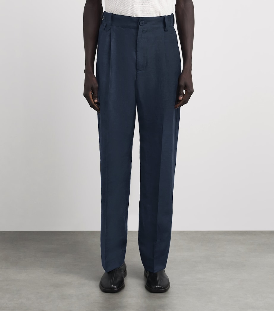 Jacquemus Mens Linen-Blend Pleated Croisière Trousers Dark Navy/ Image 4