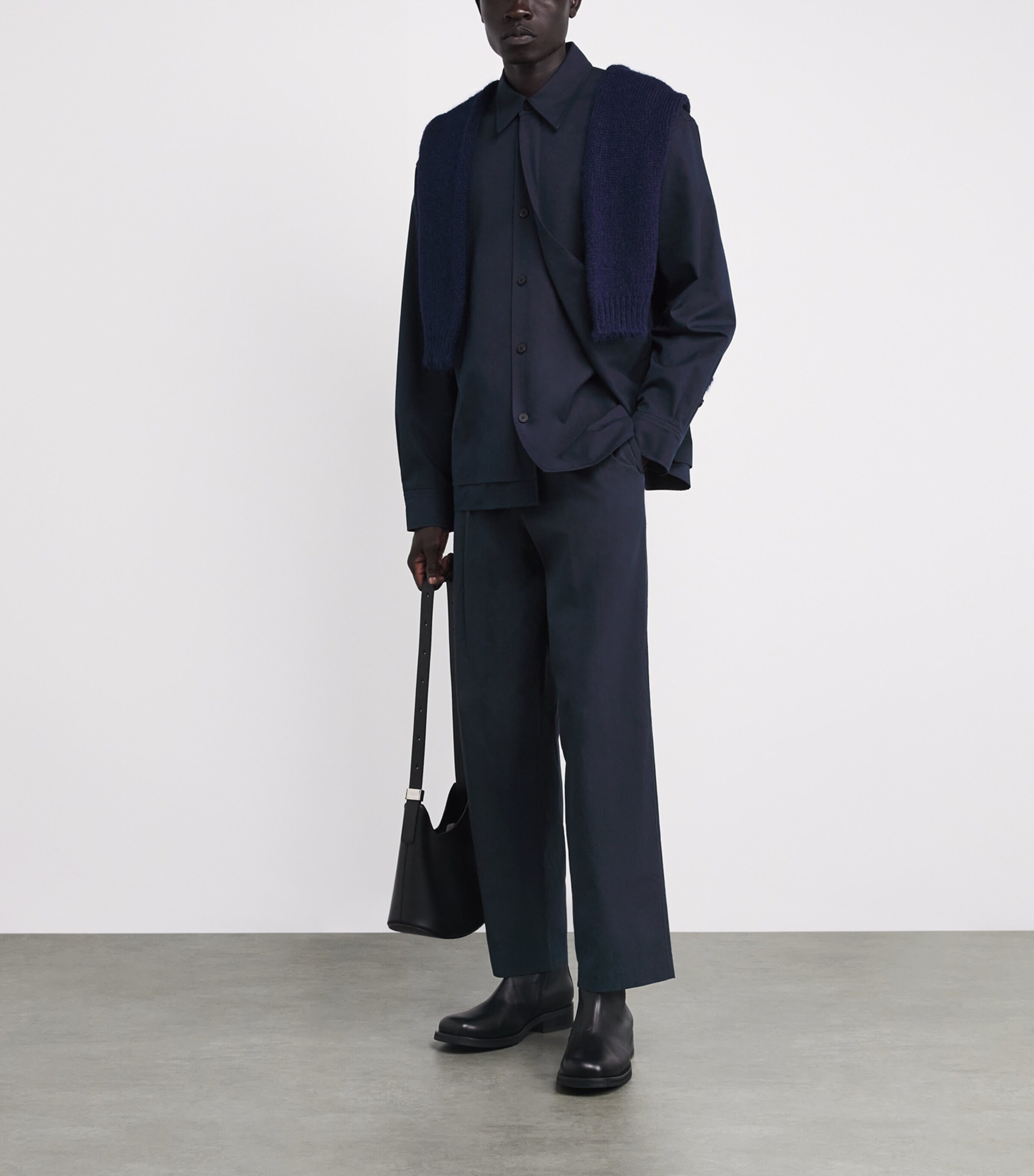 IM MEN Mens Organic Cotton Pleated Trousers Navy Image 2