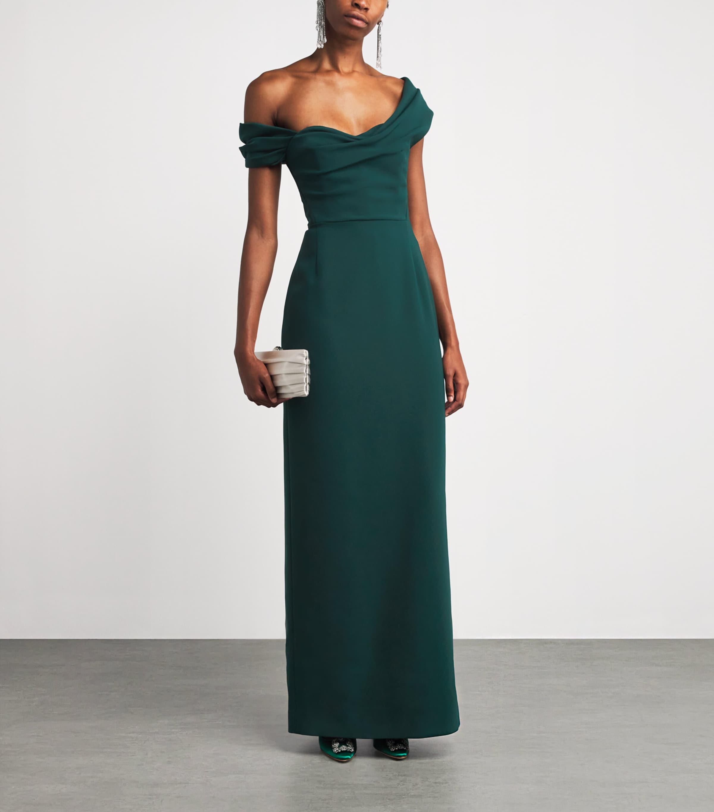 Crepe Draped Off-The-Shoulder Gown 034 PINE GREEN Image 2