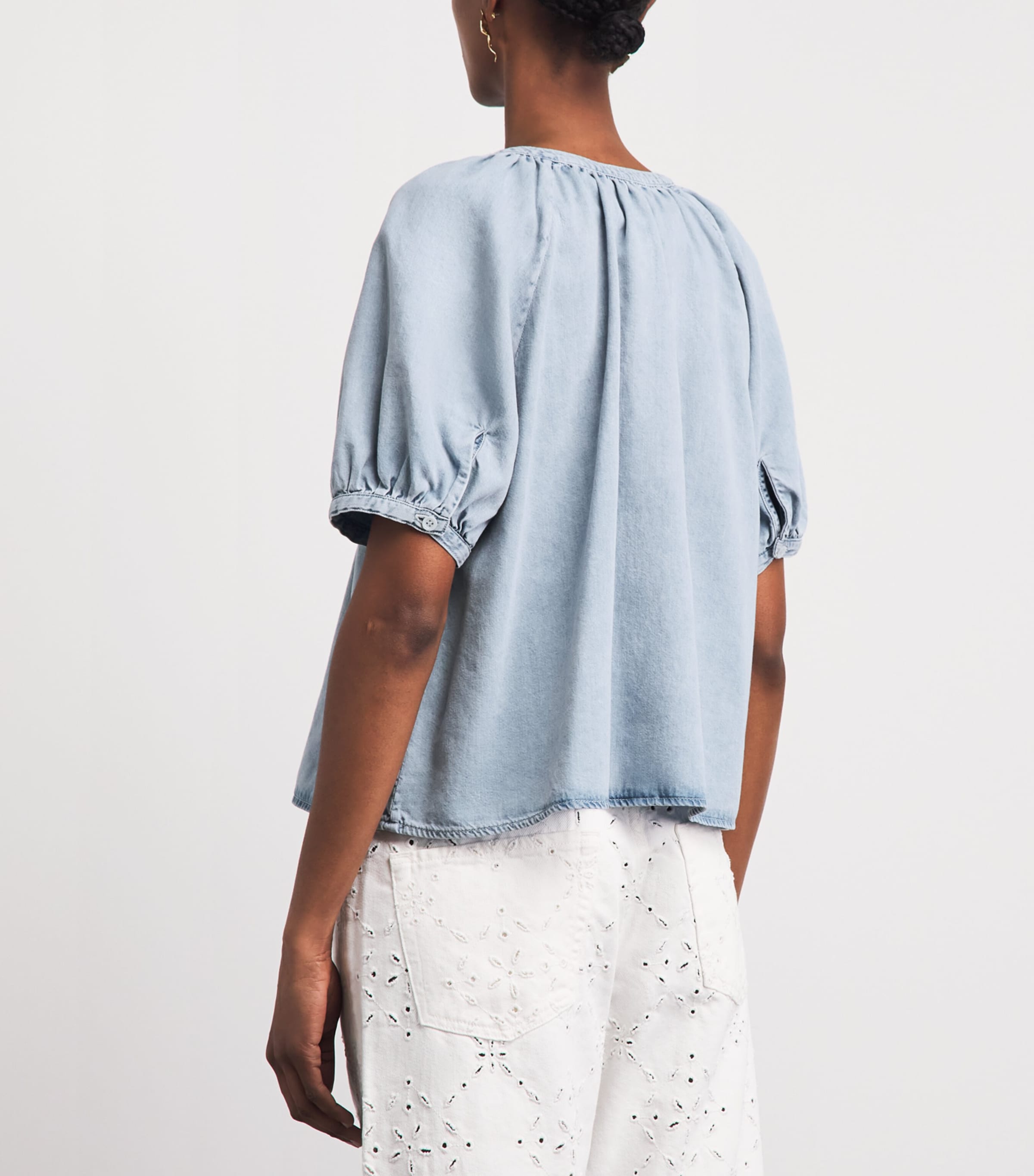 FRAME Womens Denim Scoop-Neck Blouse Seashade Image 5