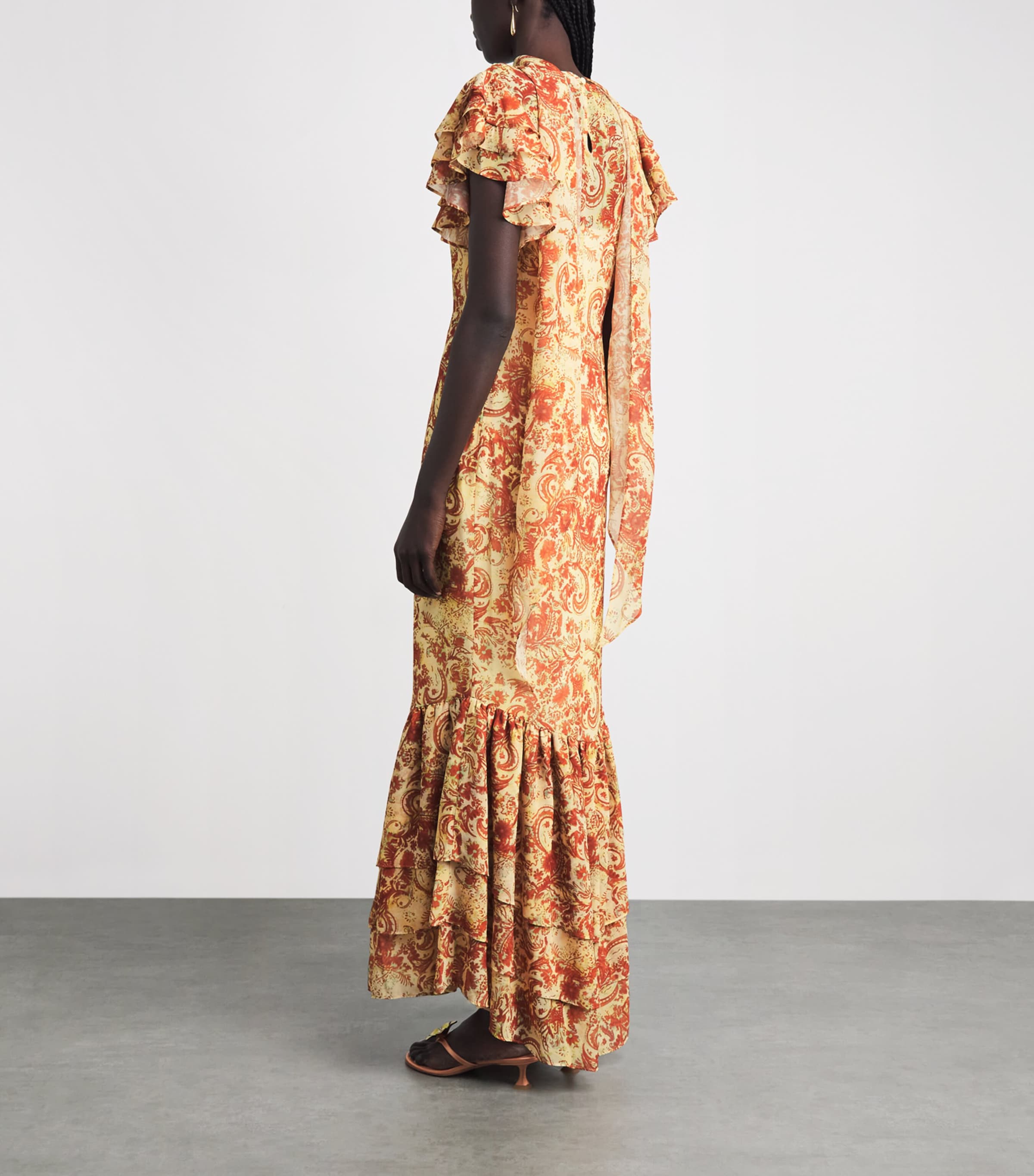 De La Vali Womens Chiffon Floral Avalon Maxi Dress Cachemira Yellow Image 4