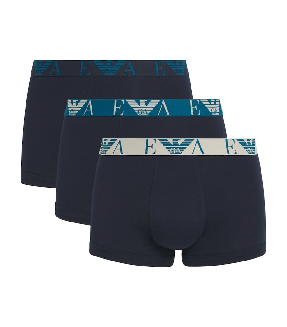Emporio Armani Mens Stretch-Cotton Eagle Monogram Trunks (Pack of 3) Blu/blu/b Image 1