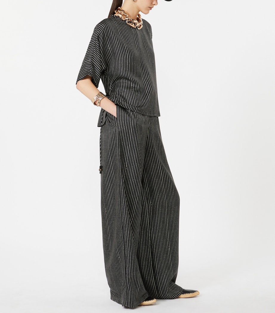 Max Mara Womens Silk Stripe Drawstring Trousers Black White Image 2