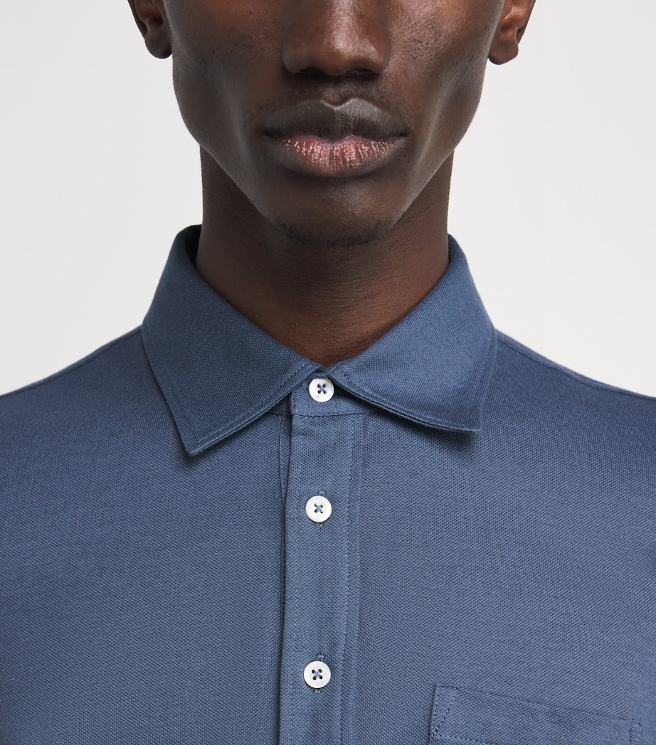 Cotton-Cashmere Long-Sleeve Polo Shirt BLUE Image 6
