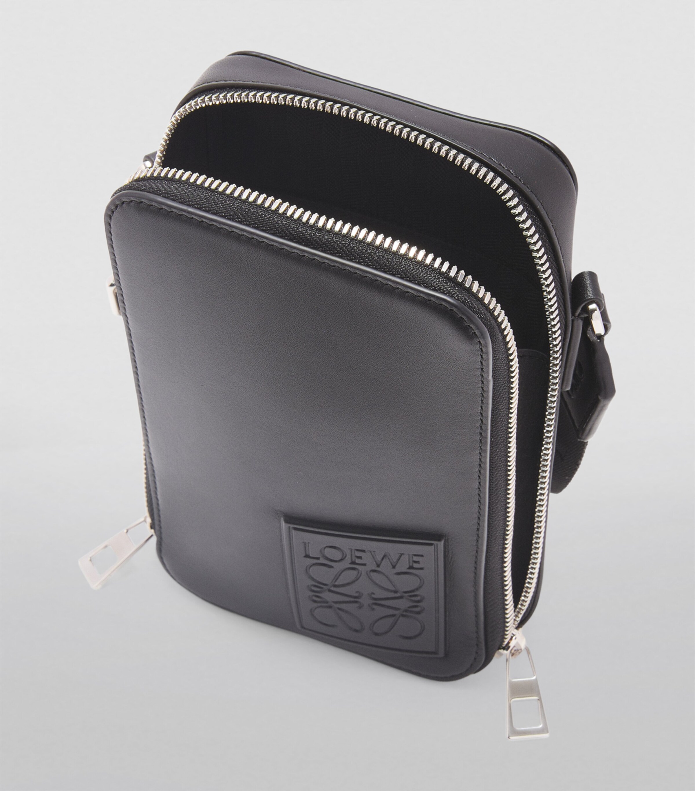 Leather Vertical Pocket Cross-Body Bag BLACK Image 2