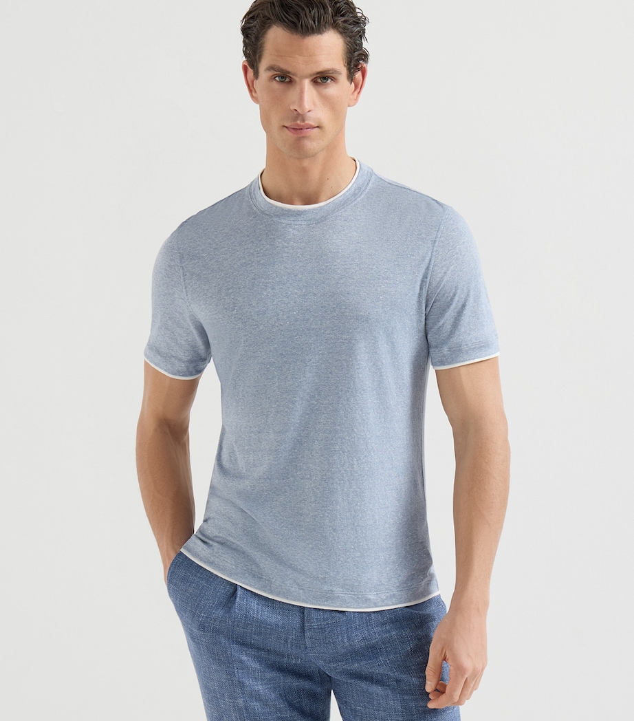 Brunello Cucinelli Mens Linen-Cotton Faux-Layered T-Shirt Image 3