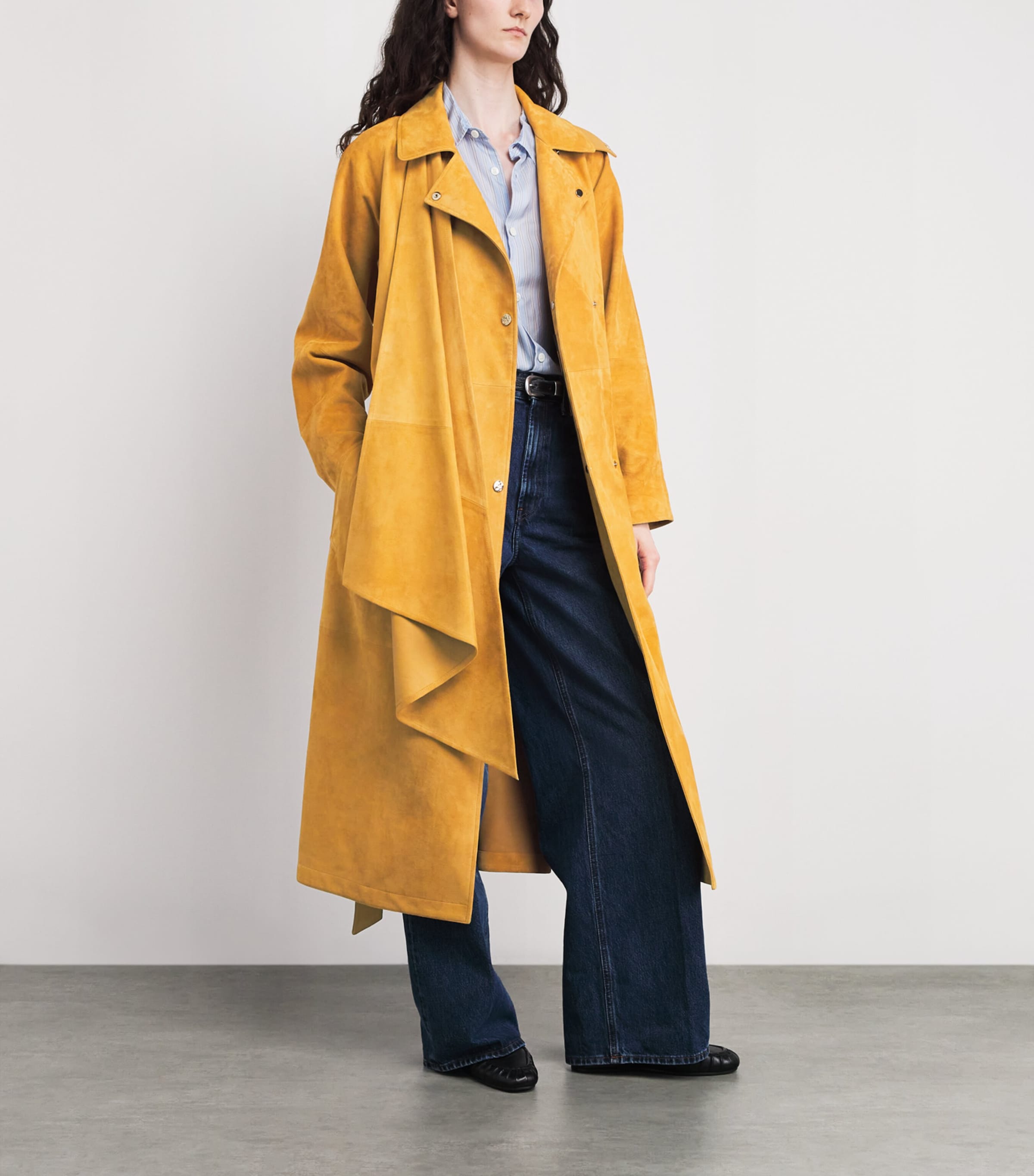 Suede Scarf Trench Coat CRN204 CORN Image 2