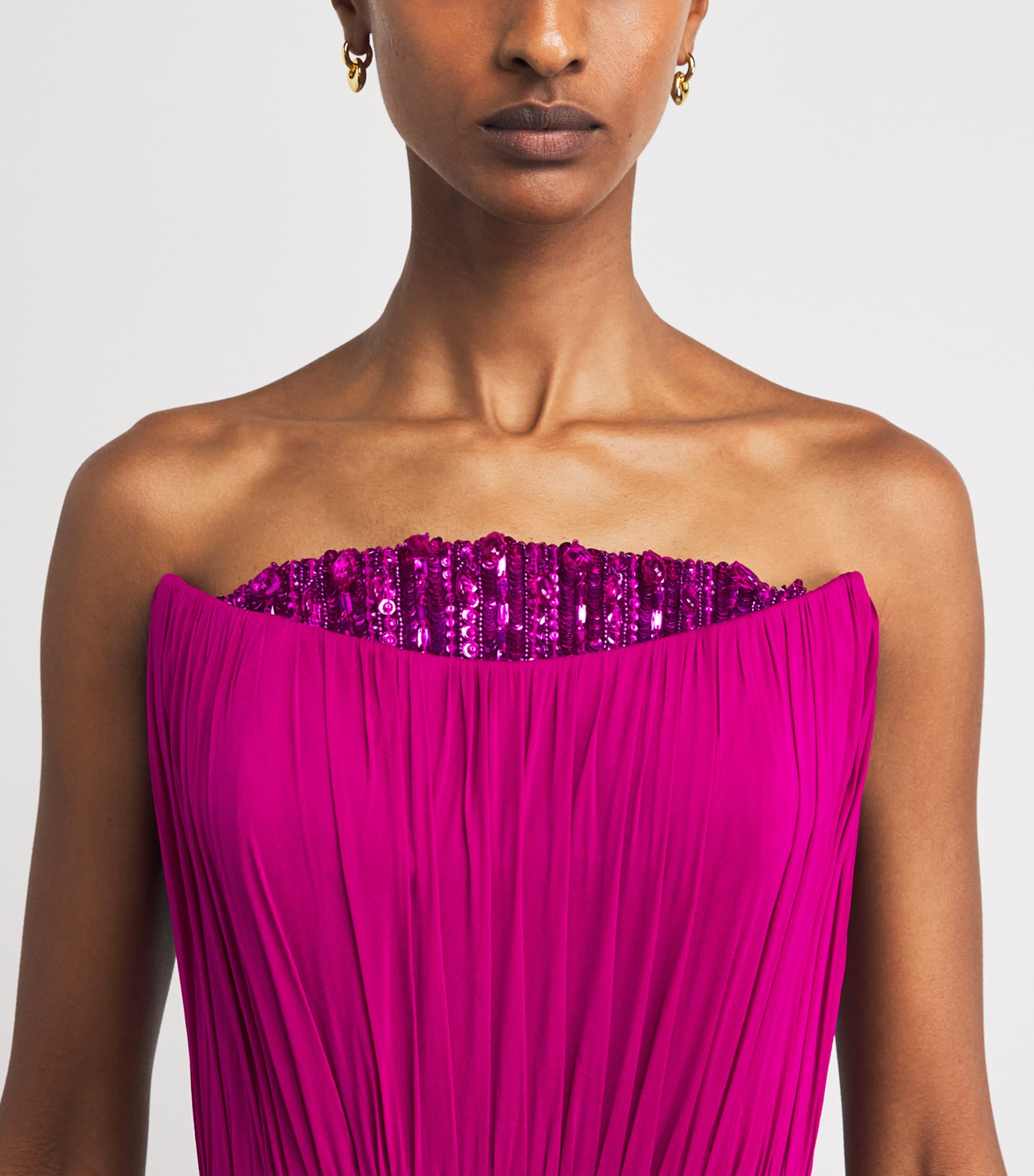 Pamella Roland Womens Silk Chiffon Embellished Gown Bordeaux Image 3