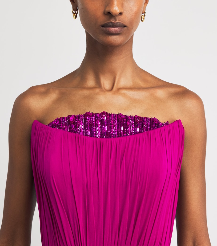 Pamella Roland Womens Silk Chiffon Embellished Gown Bordeaux Image 3