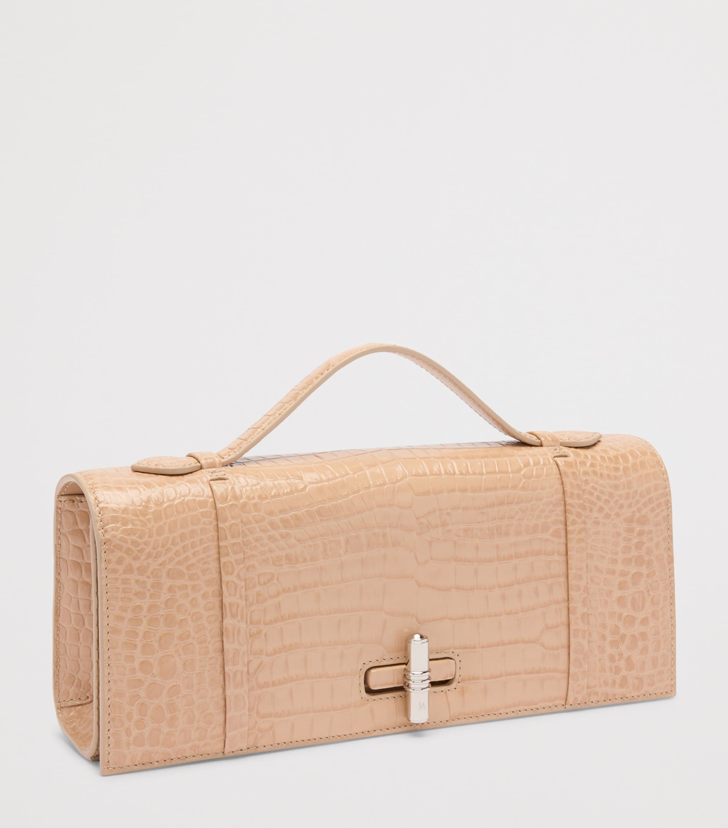 Leather Croc-Embossed May Clutch Bag BUFF Image 2