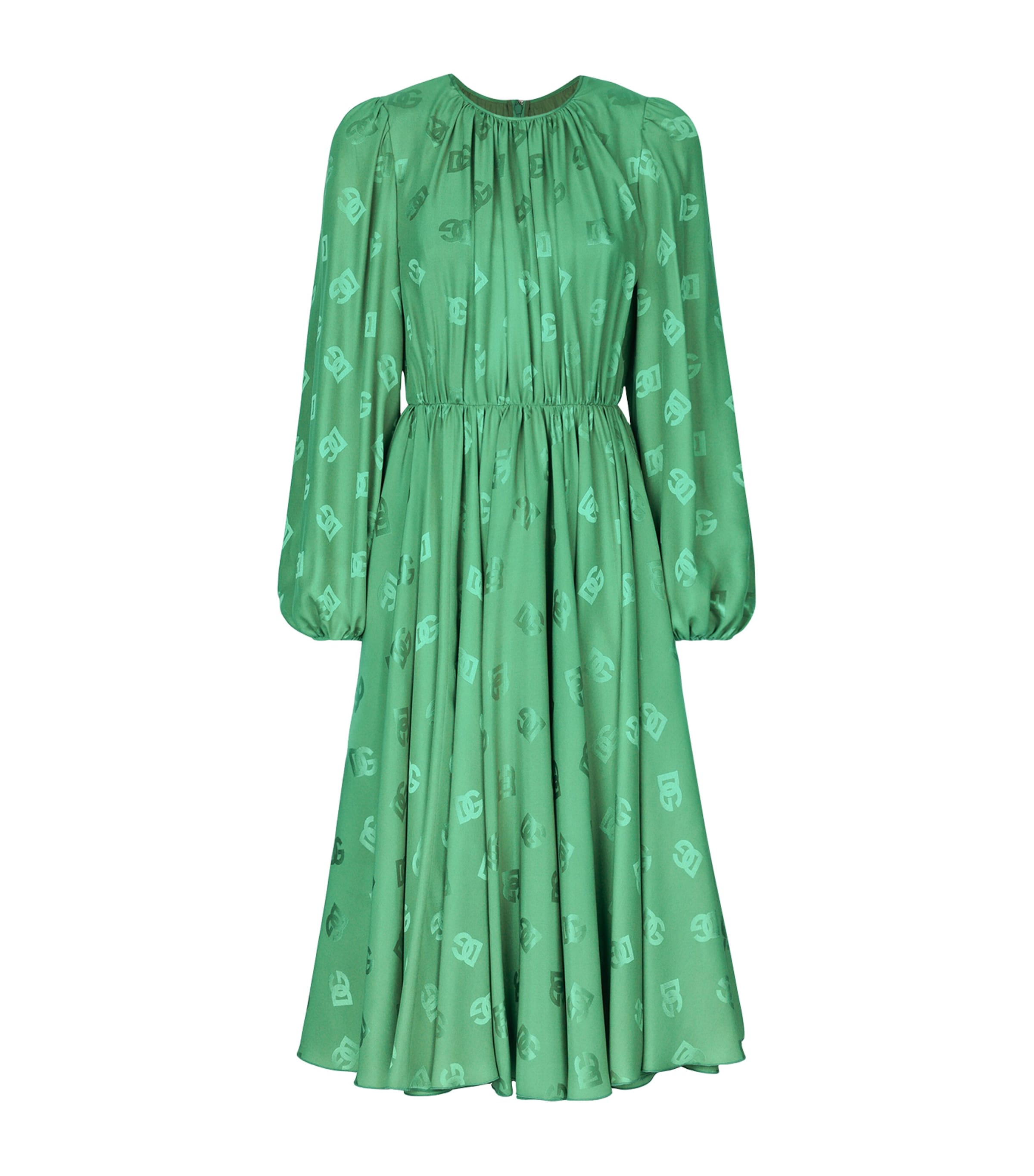 Dolce & Gabbana Silk Monogram Midi Dress In Green