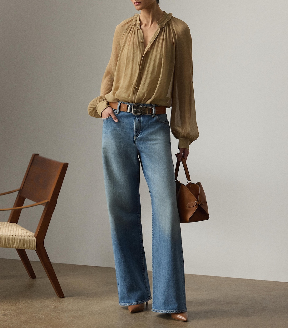 Silk Gathered Blouse TAN Image 2