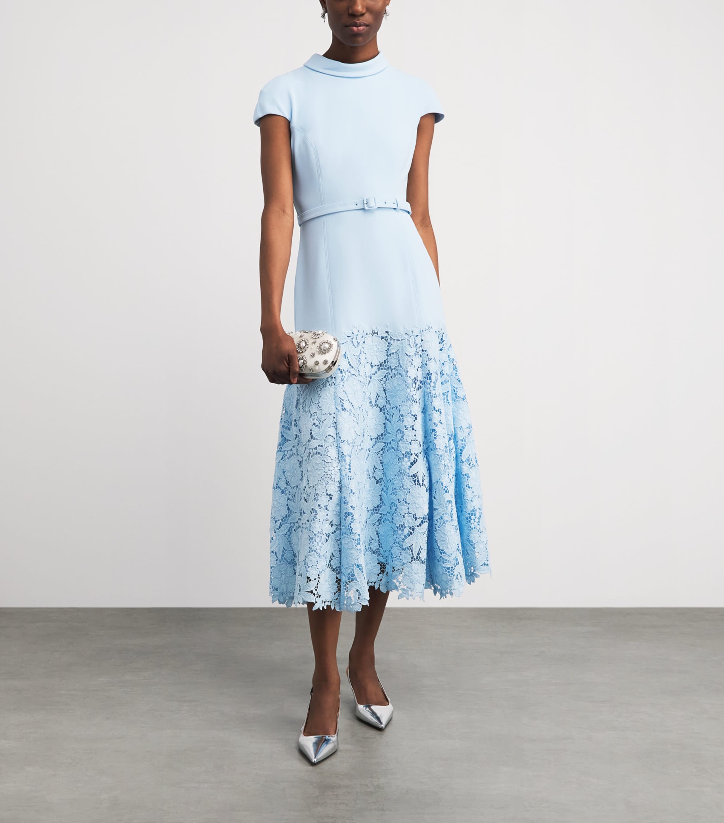 self portrait light blue dress Baby Blue Fine Lace Midi Dress – self-portrait main image 1