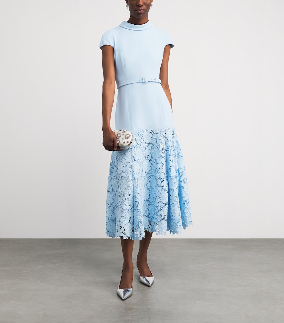 Self-Portrait Blue Crepe-Lace Belted Midi Dress | Harrods US Self-Portrait Blue Crepe-Lace Belted Midi Dress | Harrods US